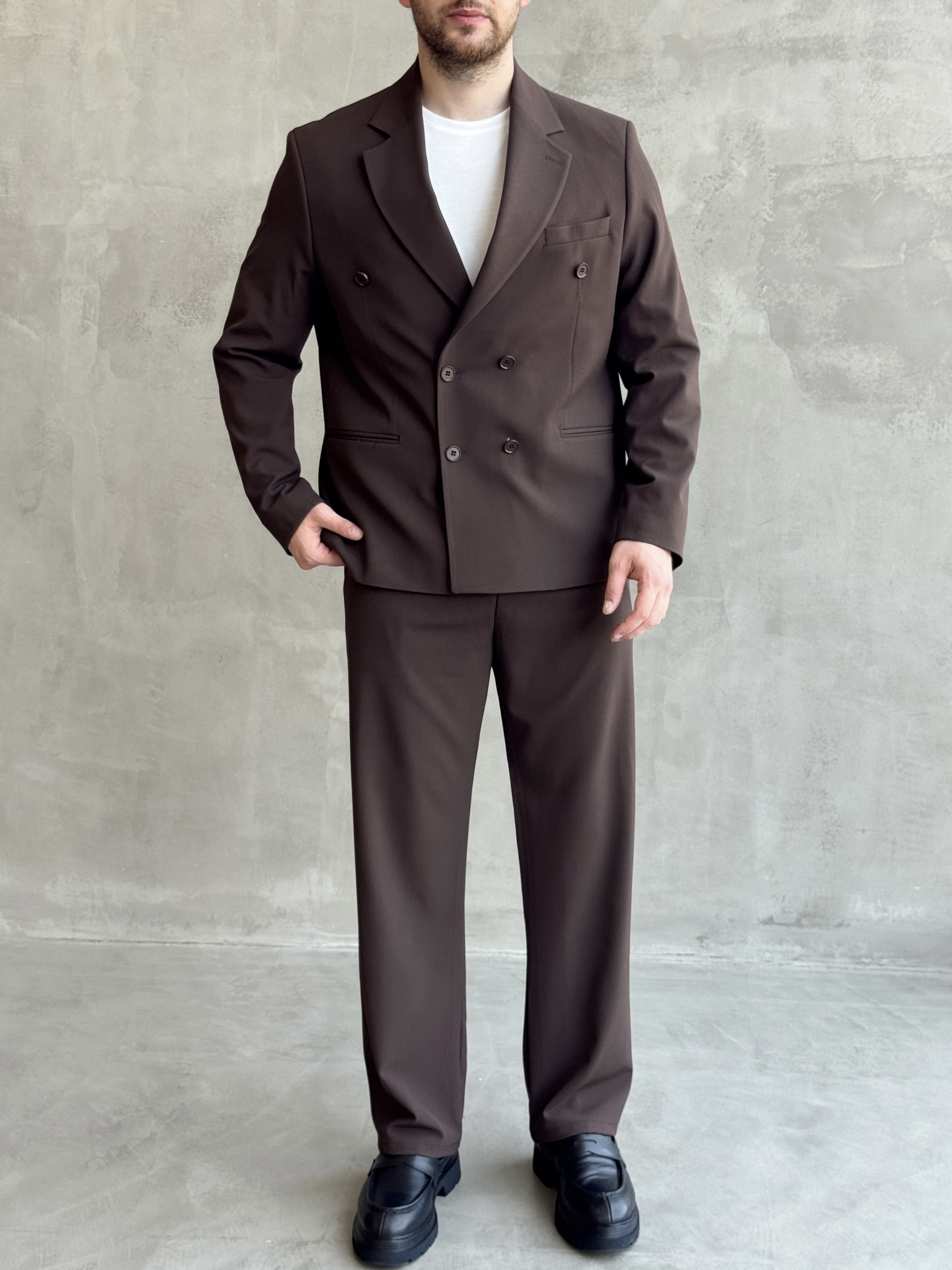 Erkek Business Collection Oversize Kalıp Kruvaze Model Takım Elbise-Kahverengi(E1776)Ketench