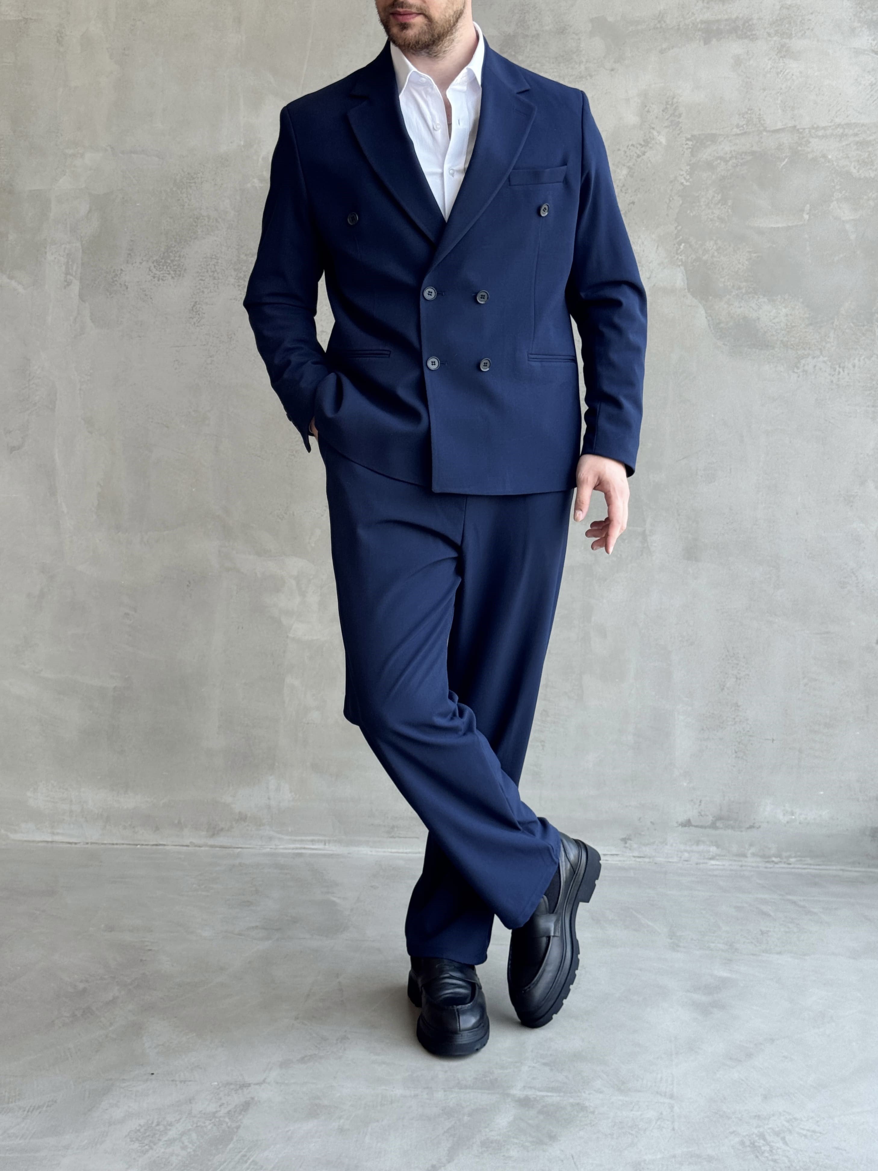 Erkek Business Collection Oversize Kalıp Kruvaze Model Takım Elbise-Lacivert(E1776)Ketench