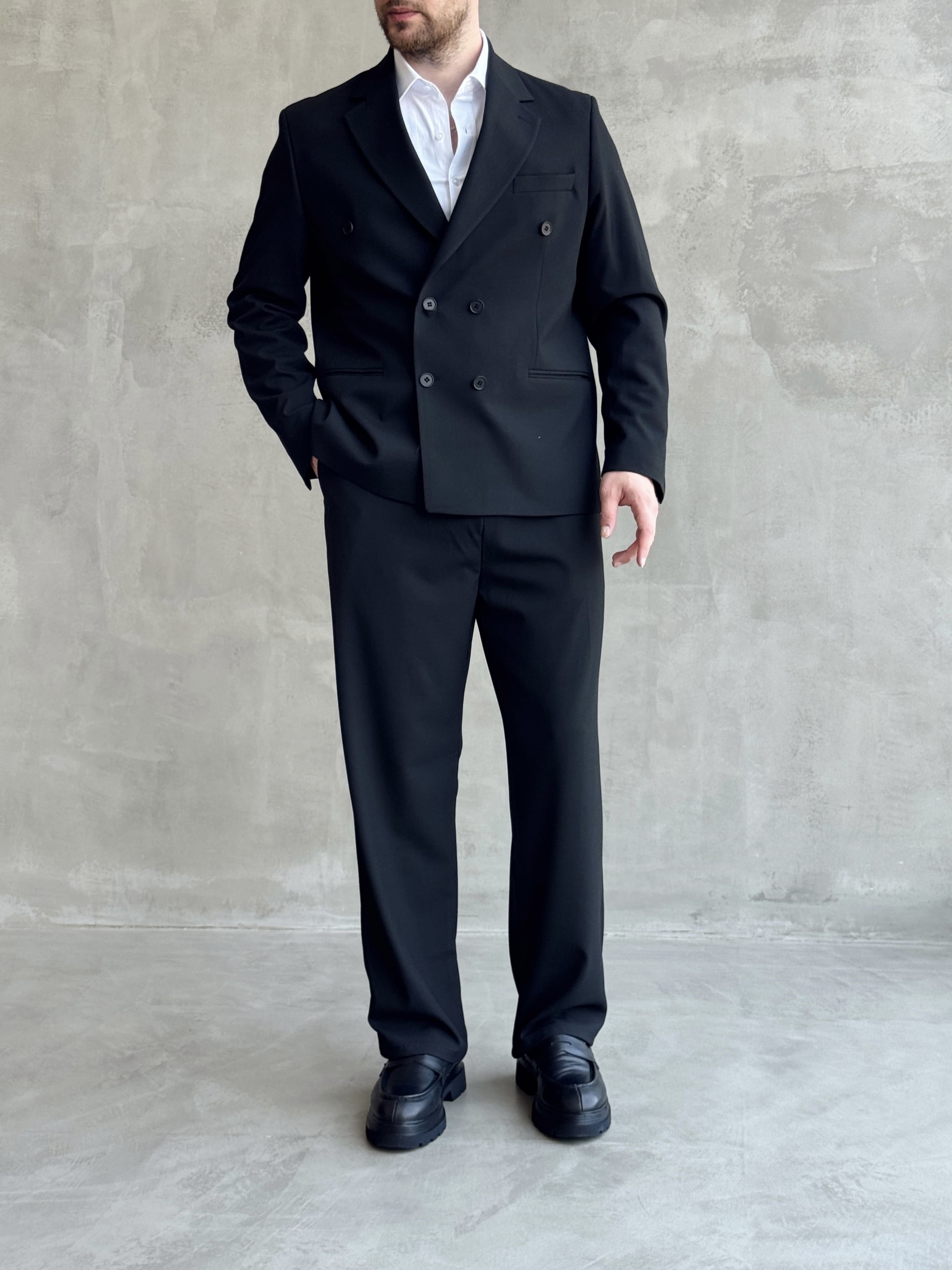 Erkek Business Collection Oversize Kalıp Kruvaze Model Takım Elbise-Siyah(E1776)Ketench