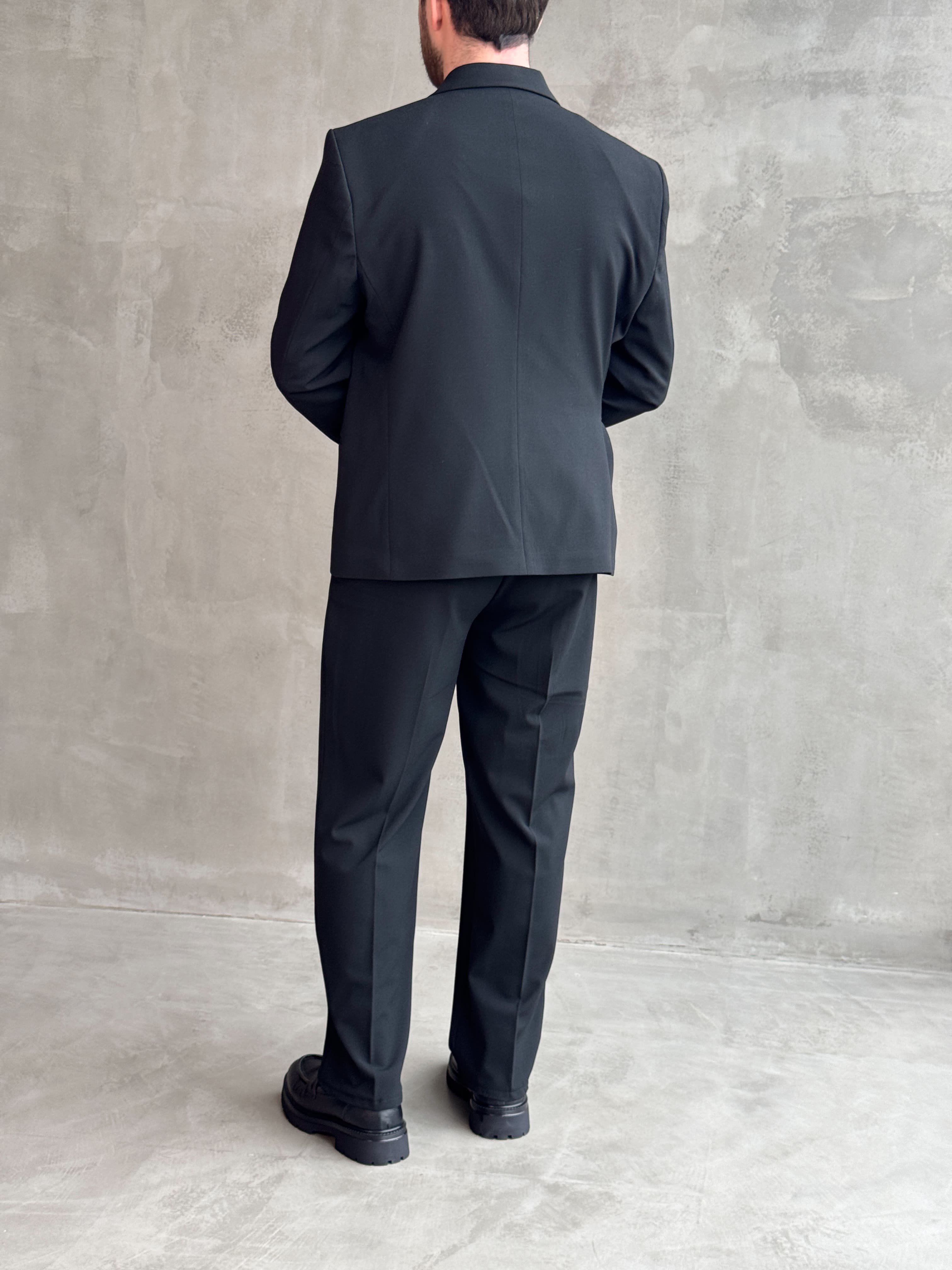 Erkek Business Collection Oversize Kalıp Kuşak Detaylı Kruvaze Model Takım Elbise-Siyah(E1896)Ketench