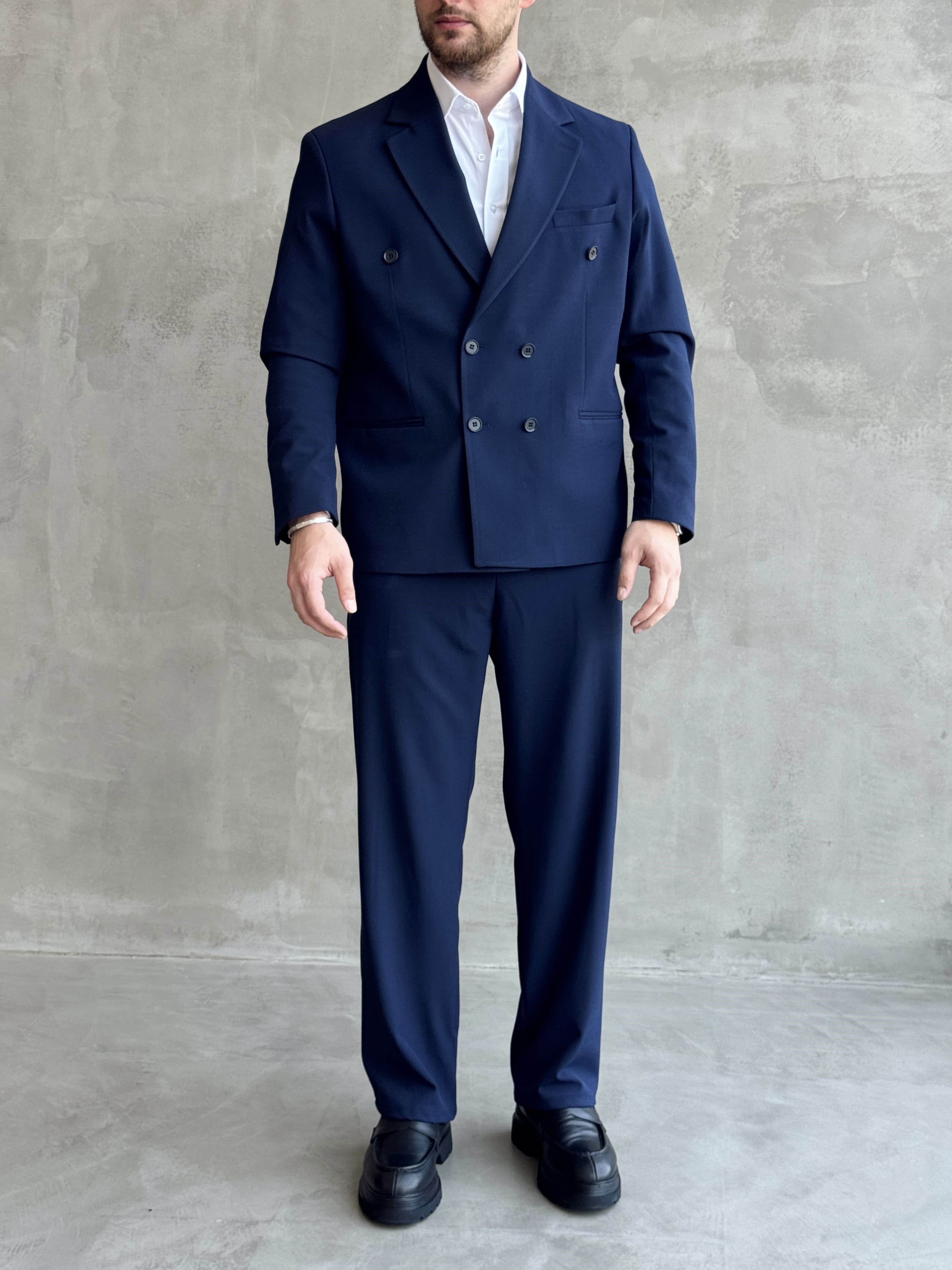 Erkek Business Collection Oversize Kalıp Kruvaze Model Takım Elbise-Lacivert(E1776)Ketench