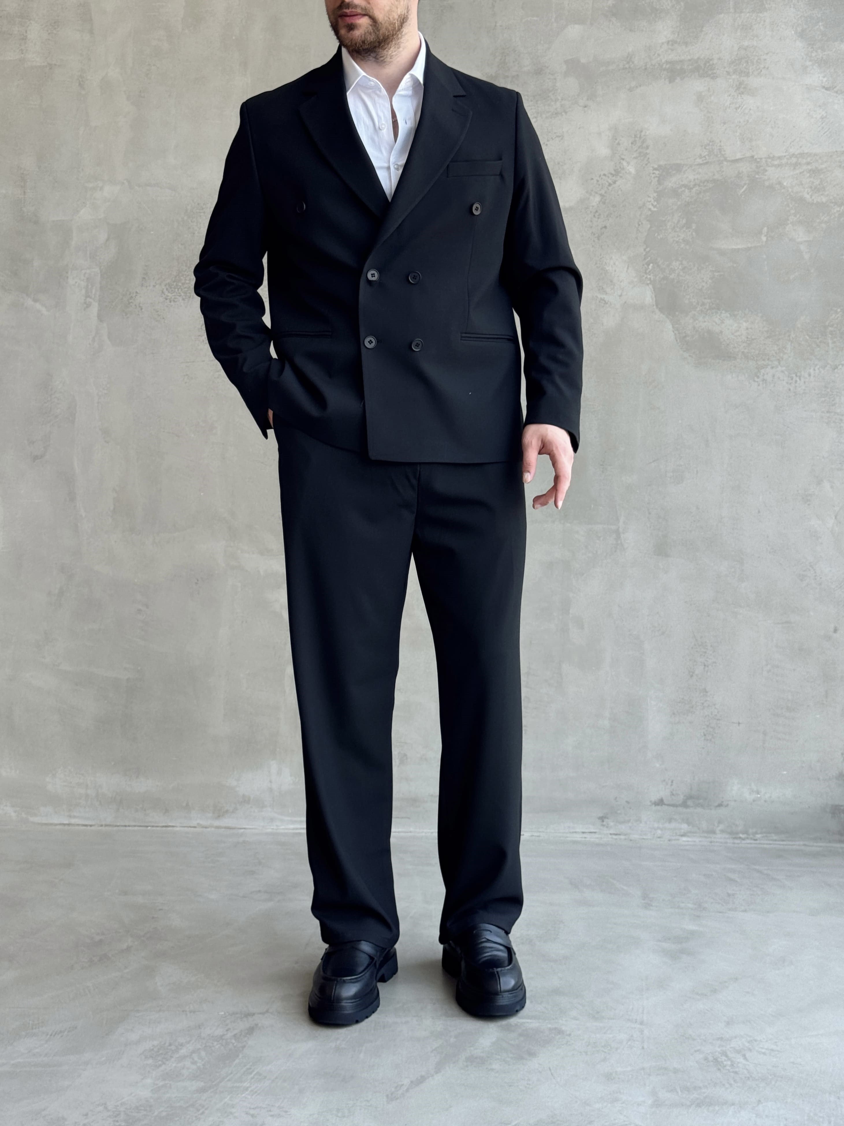 Erkek Business Collection Oversize Kalıp Kruvaze Model Takım Elbise-Siyah(E1776)Ketench