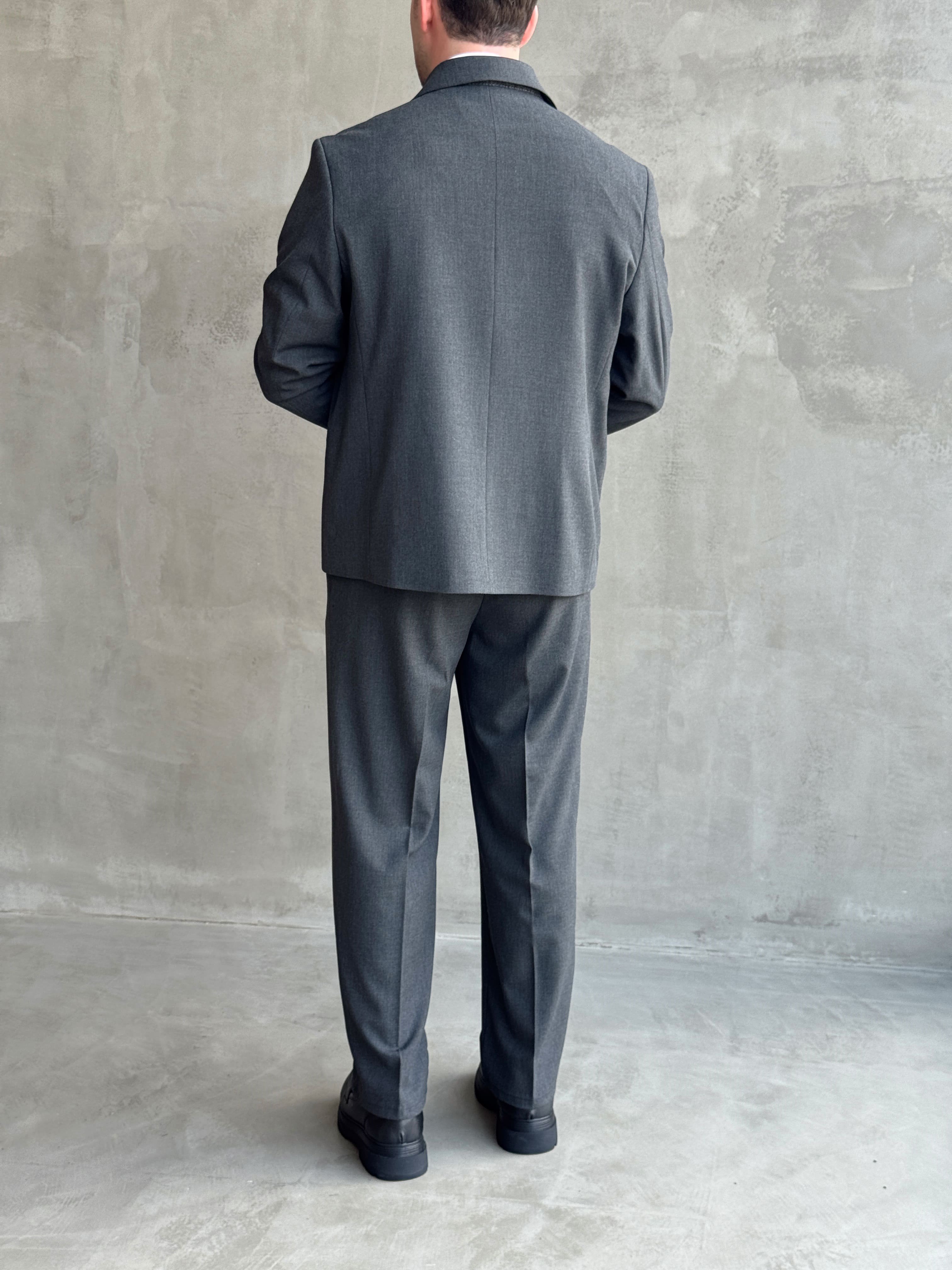 Erkek Business Collection Oversize Kalıp Kruvaze Model Takım Elbise-Füme(E1776)Ketench
