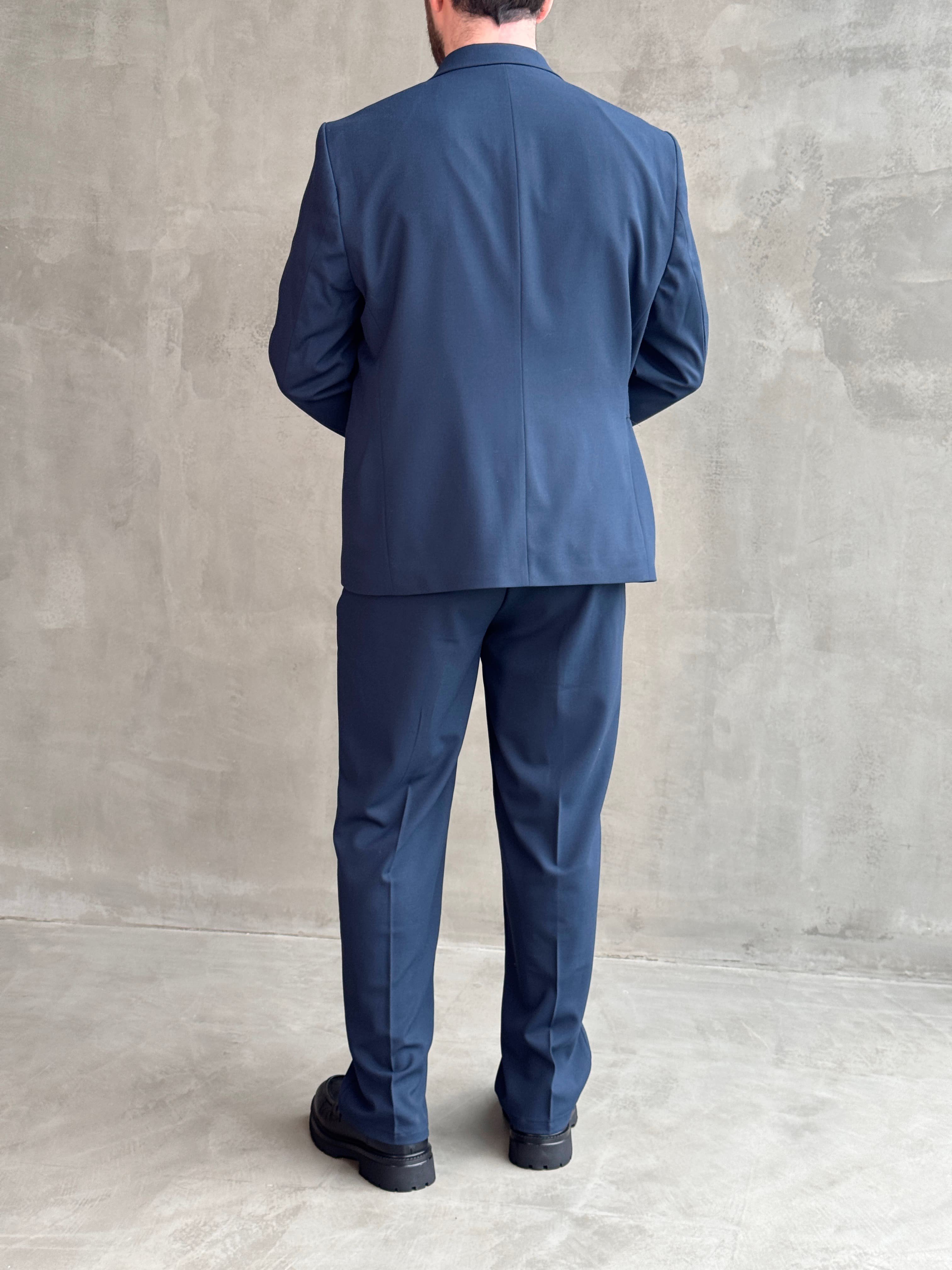 Erkek Business Collection Oversize Kalıp Kuşak Detaylı Kruvaze Model Takım Elbise-Lacivert(E1896)Ketench