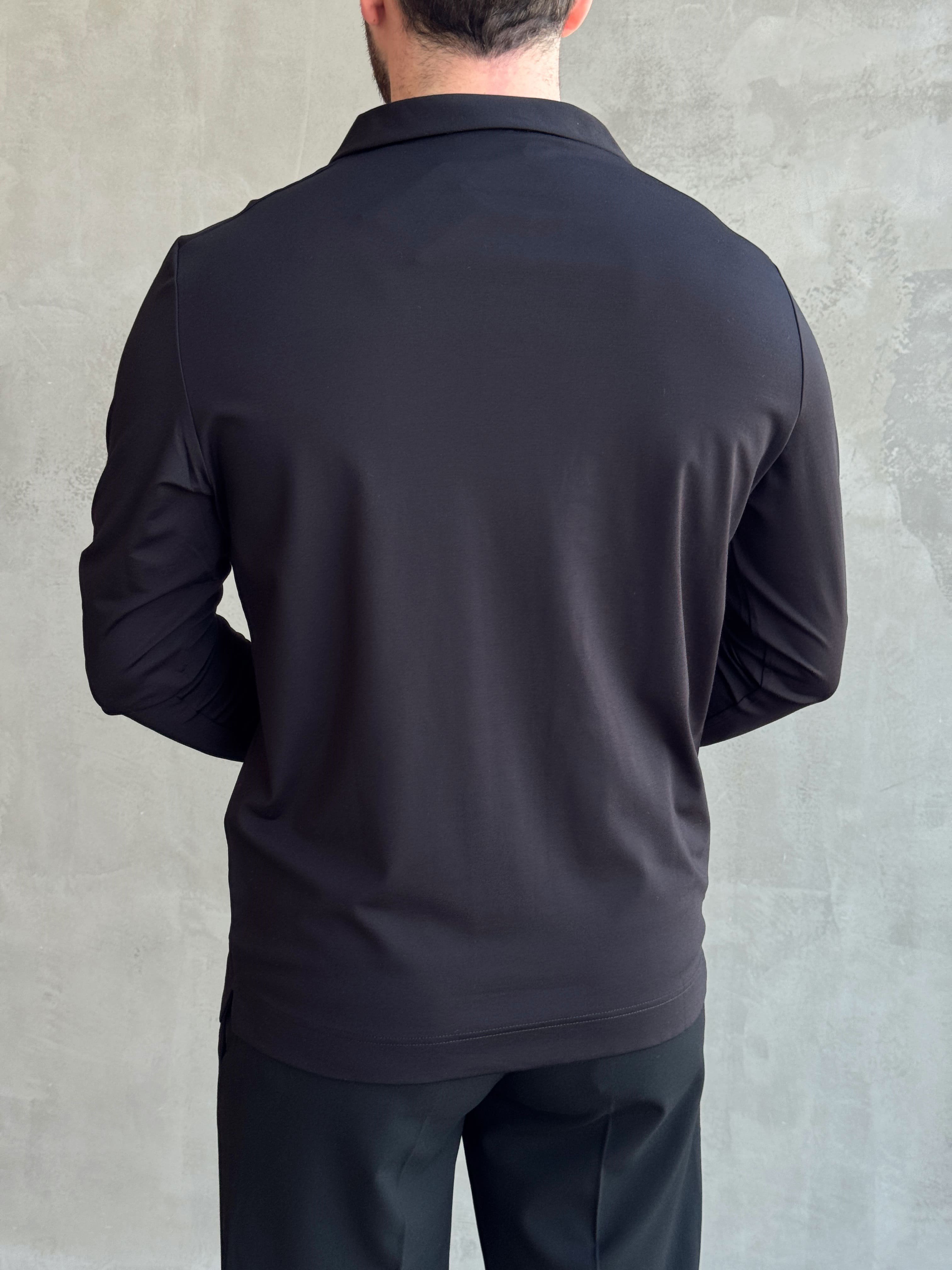 Erkek Business Collection Regular Fit Örme Kumaş Polo Yaka İnce Kazak-Siyah(E1814)Ketench