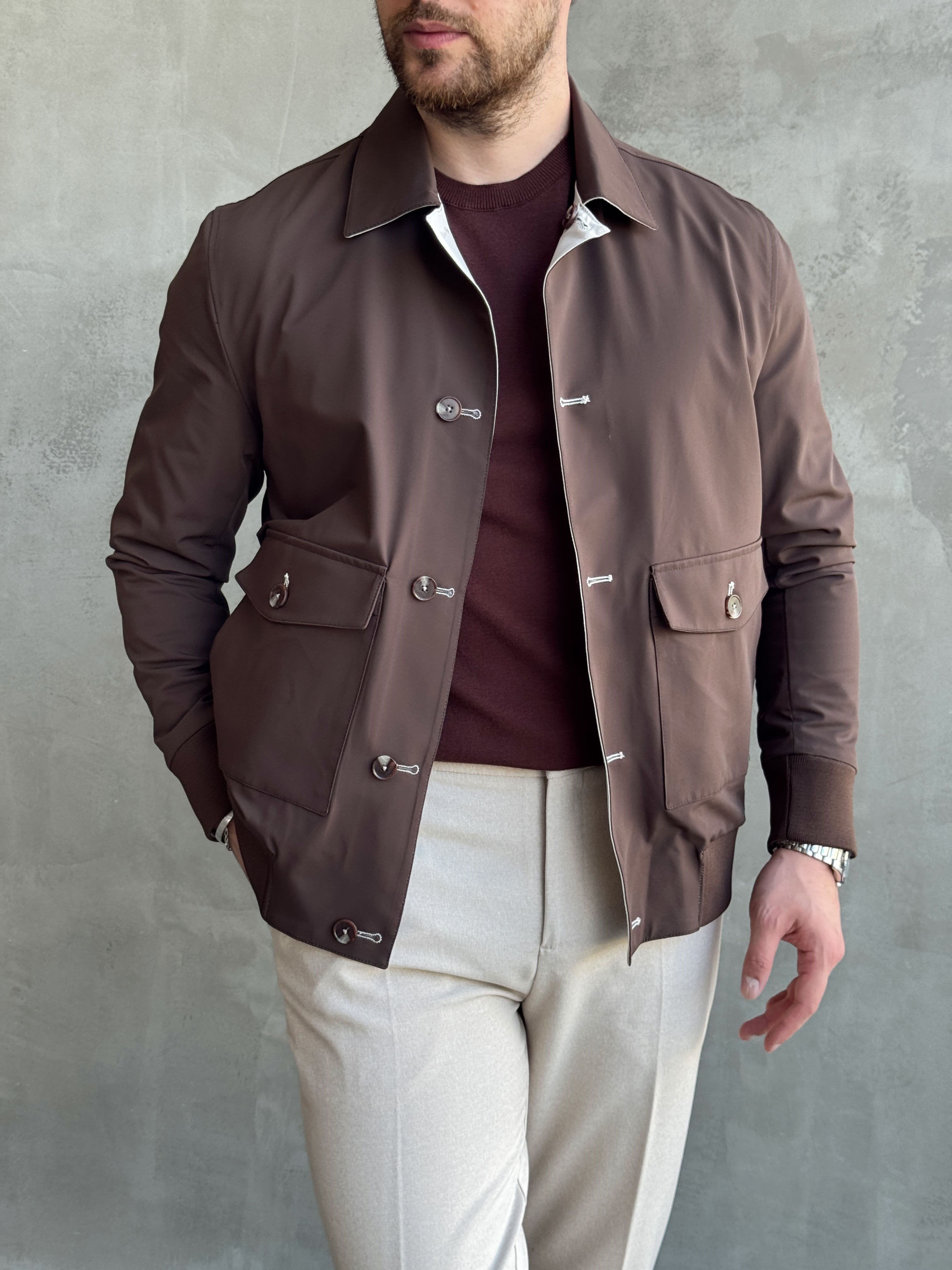 Erkek Business Collection Regular Fit Cep Detay Çift Taraflı Dokuma Ceket-Kahverengi/Bej(E1813)Ketench