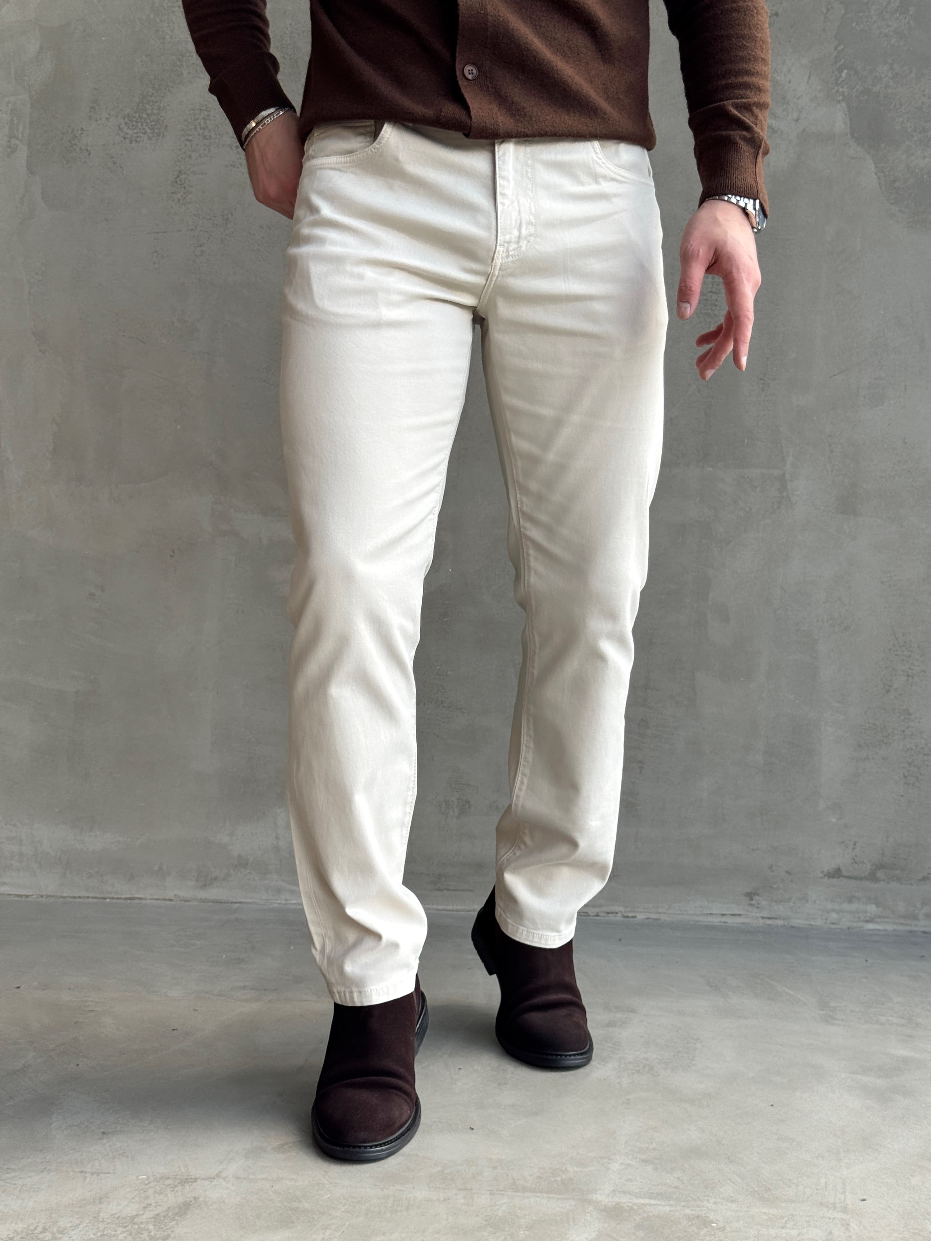 Erkek Business Collection Regular Kalıp Tencel Kumaş Yumuşak Dokulu Jean-Krem(E1858)Ketench