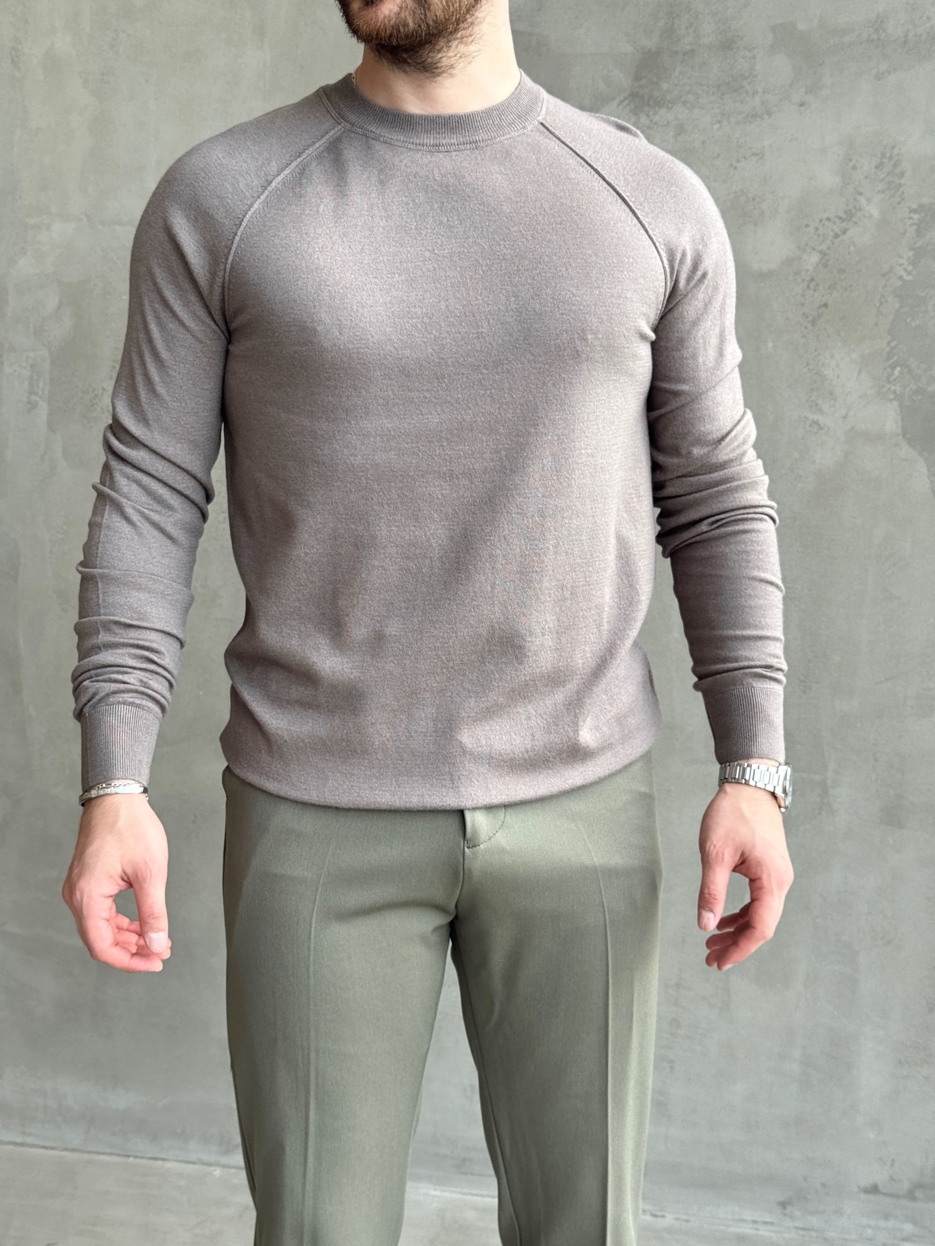 Erkek Business Collection Regular Kalıp Bisiklet Yaka Reglan Kol Triko Kazak-Gri(E1859)Ketench