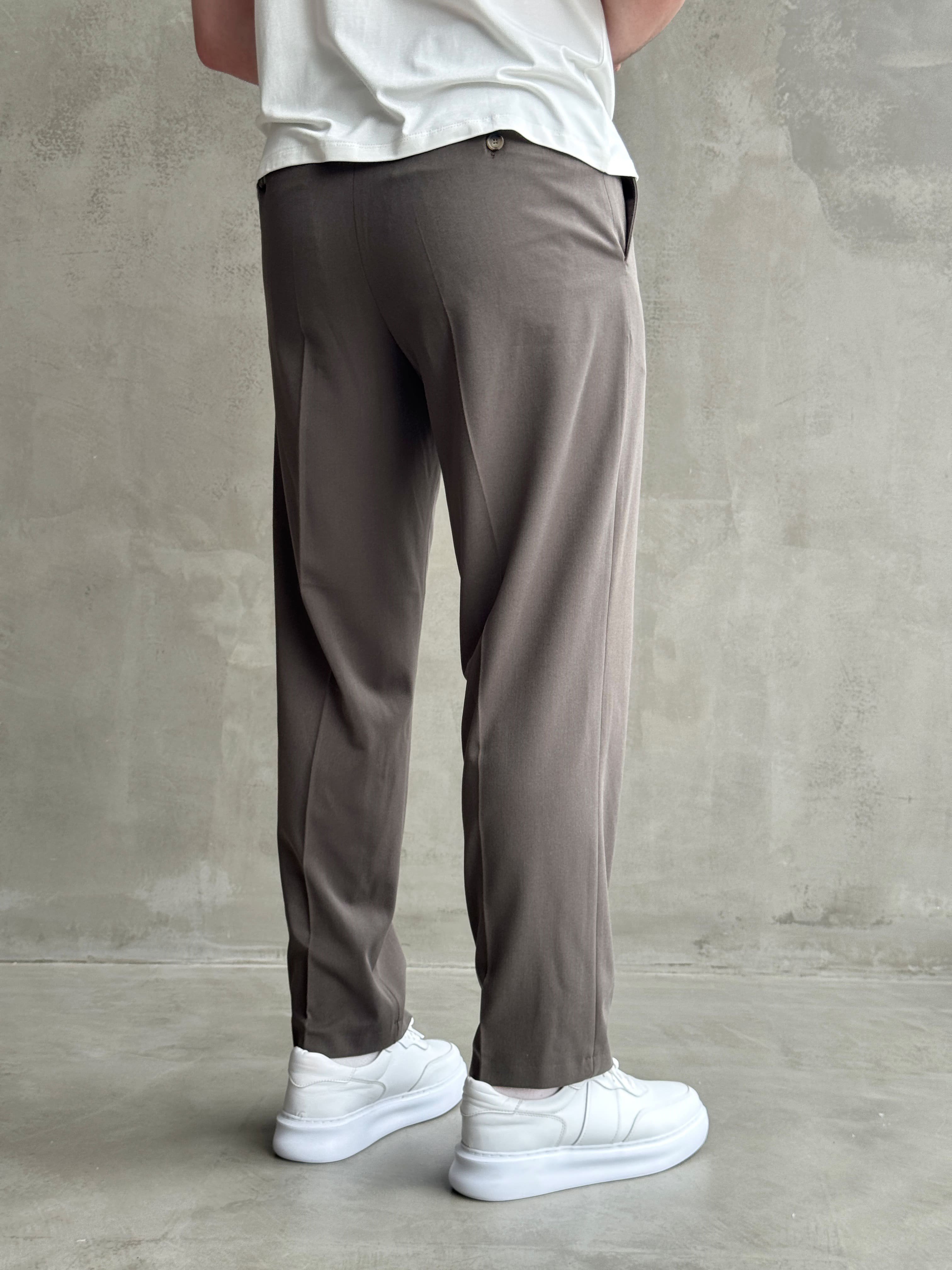 Erkek Business Collection Regular Kalıp Çift Düğme Detaylı Kombinlenebilir Kumaş Pantolon-Füme(E1698)Ketench