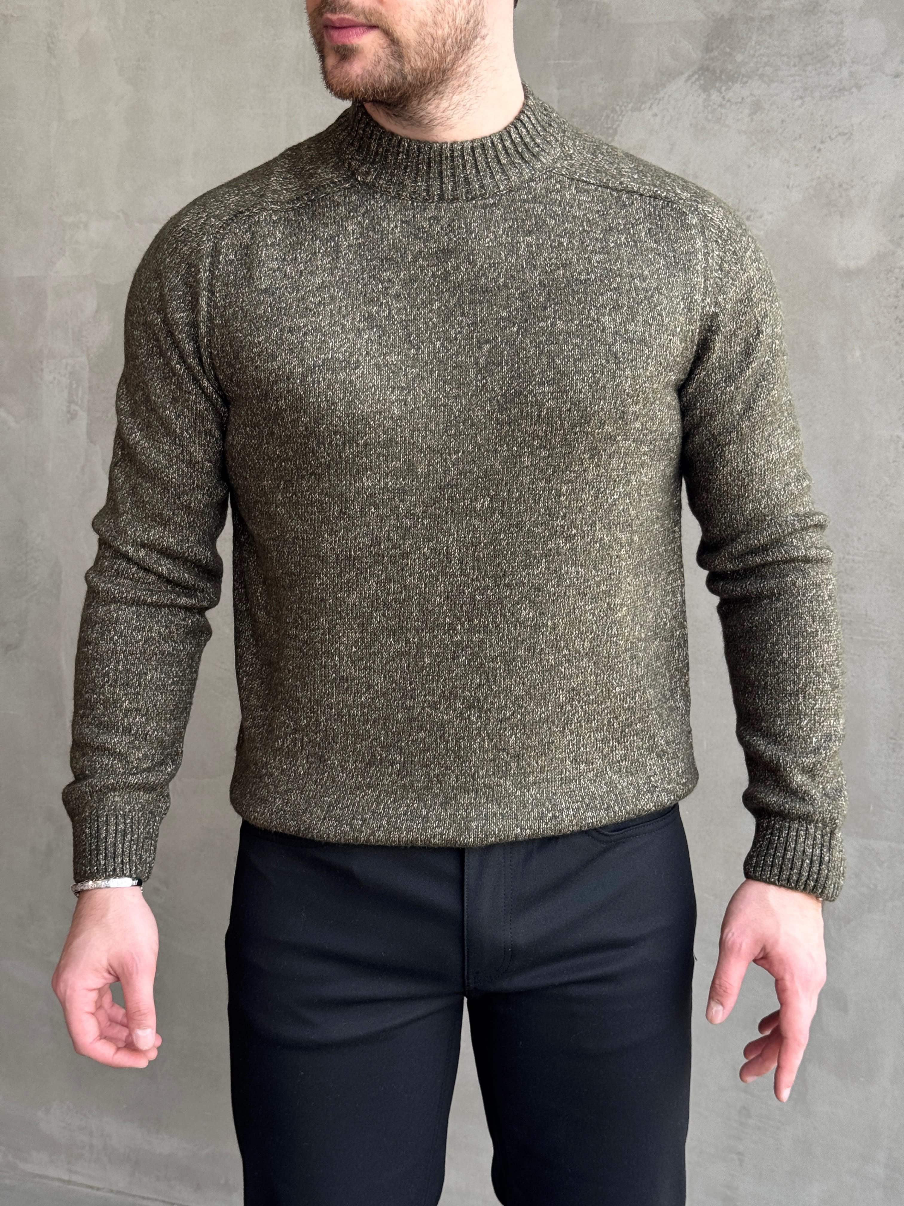 Erkek Business Collection Regular Kalıp Bisiklet Yaka Reglan Kol Triko Kazak-Haki(E1890)Ketench