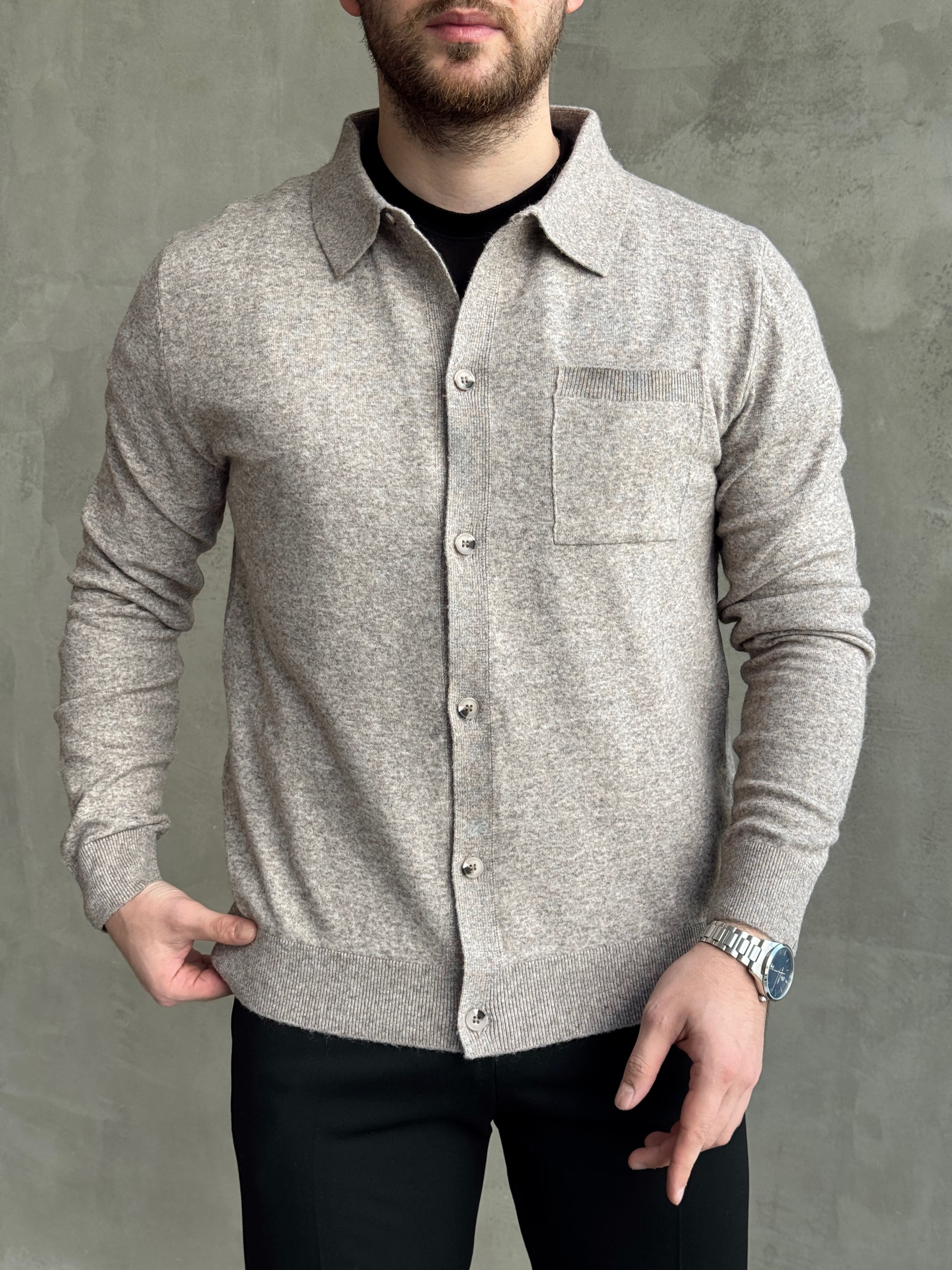 Erkek Business Collection Regular Kalıp Düğmeli Lyocell Triko Hırka-Bej(E1853)Ketench