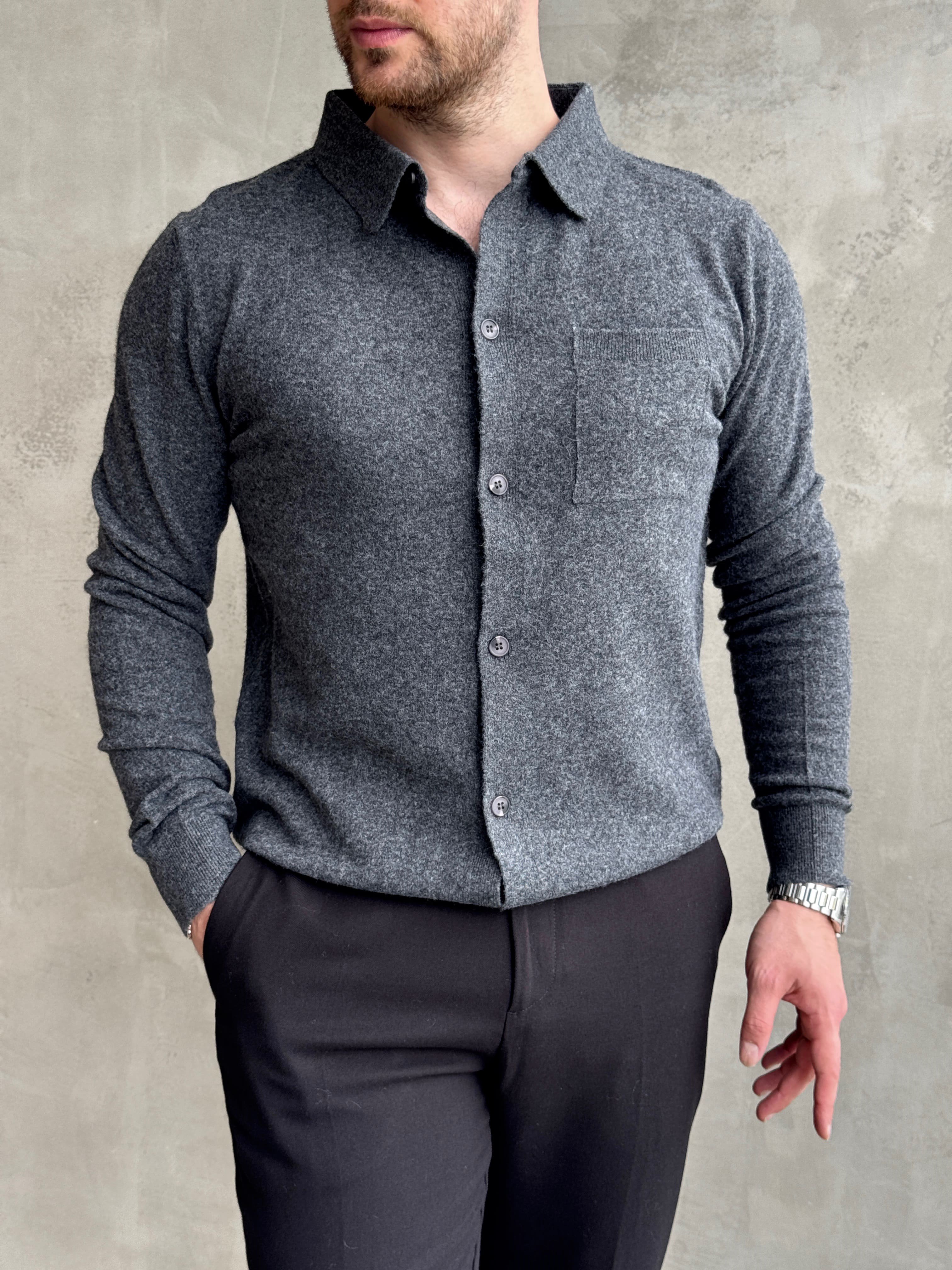 Erkek Business Collection Regular Kalıp Düğmeli Lyocell Triko Hırka-Antrasit(E1853)Ketench