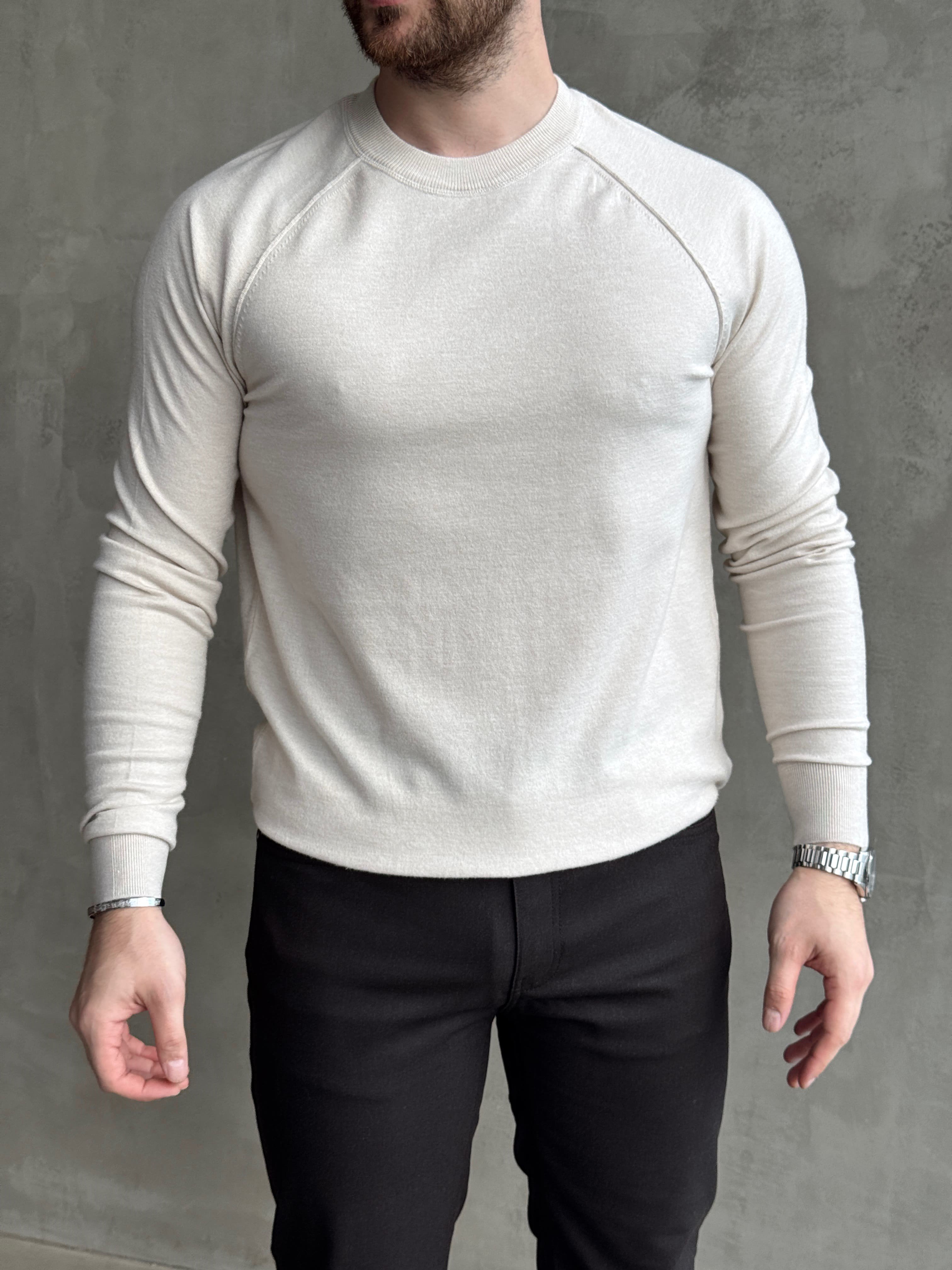 Erkek Business Collection Regular Kalıp Bisiklet Yaka Reglan Kol Triko Kazak-Taş(E1859)Ketench