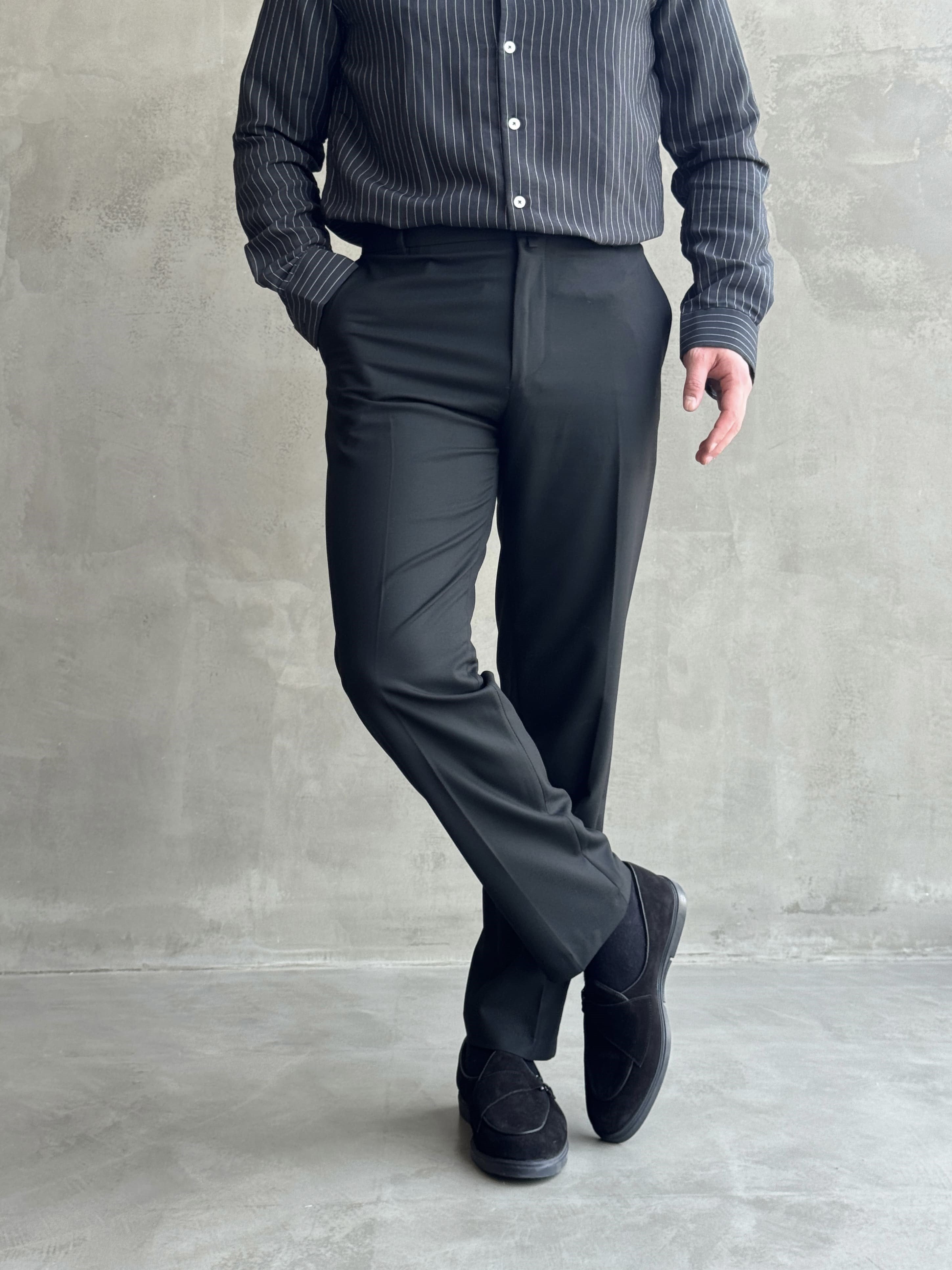 Erkek Business Collection Regular Kalıp Çift Düğme Detaylı Kombinlenebilir Kumaş Pantolon-Siyah(E1698)Ketench