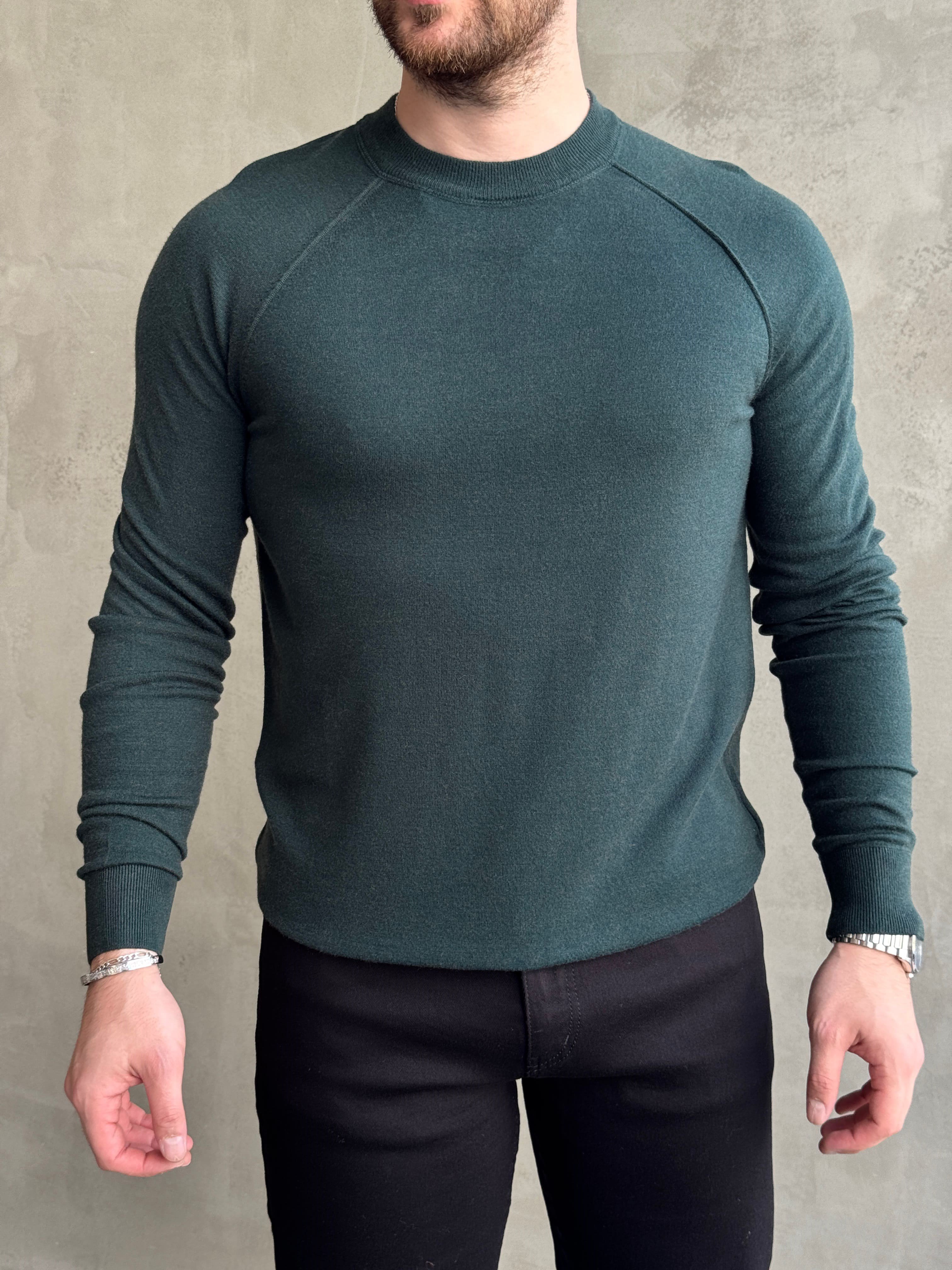 Erkek Business Collection Regular Kalıp Bisiklet Yaka Reglan Kol Triko Kazak-Yeşil(E1859)Ketench