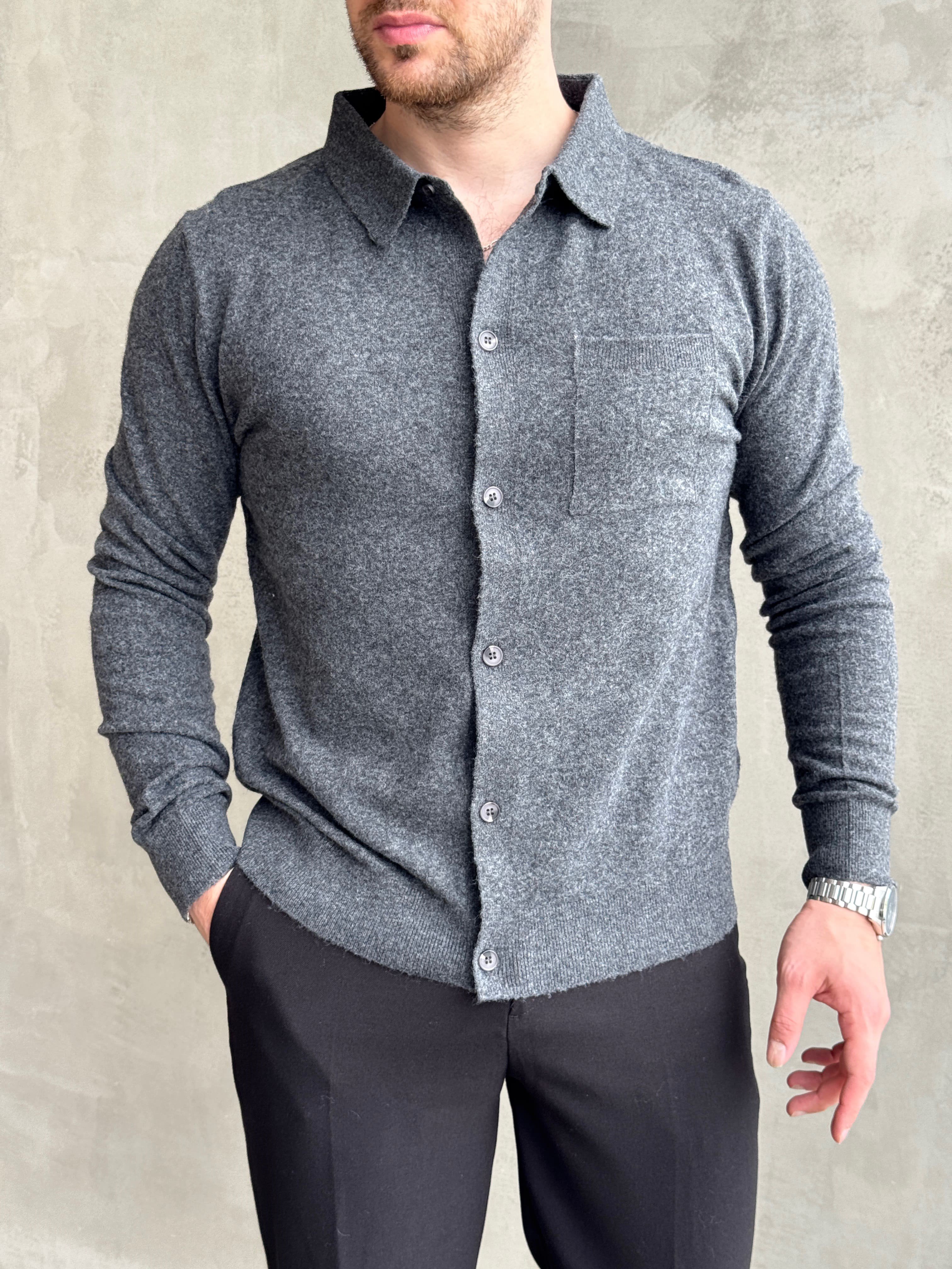 Erkek Business Collection Regular Kalıp Düğmeli Lyocell Triko Hırka-Antrasit(E1853)Ketench