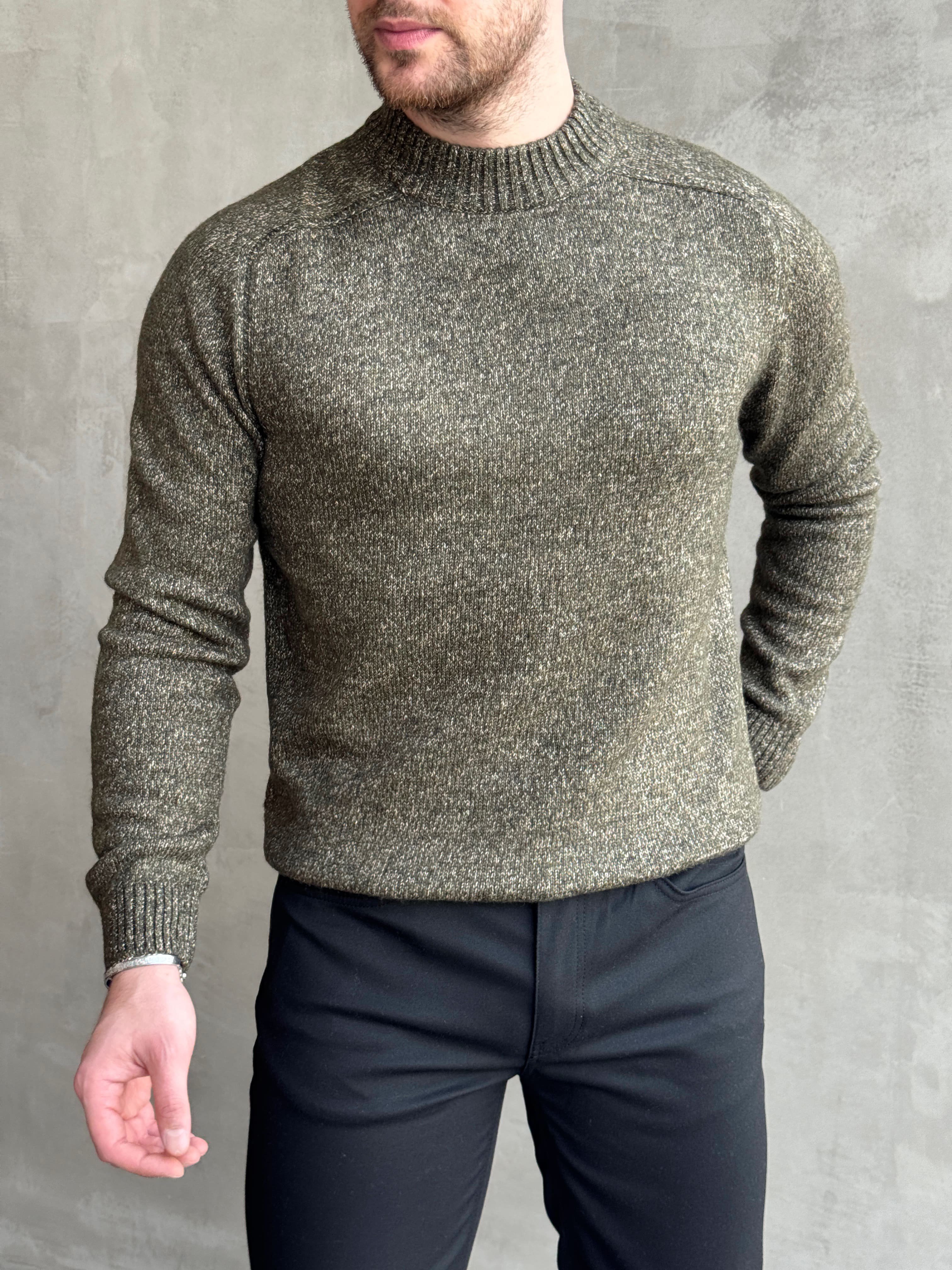 Erkek Business Collection Regular Kalıp Bisiklet Yaka Reglan Kol Triko Kazak-Haki(E1890)Ketench