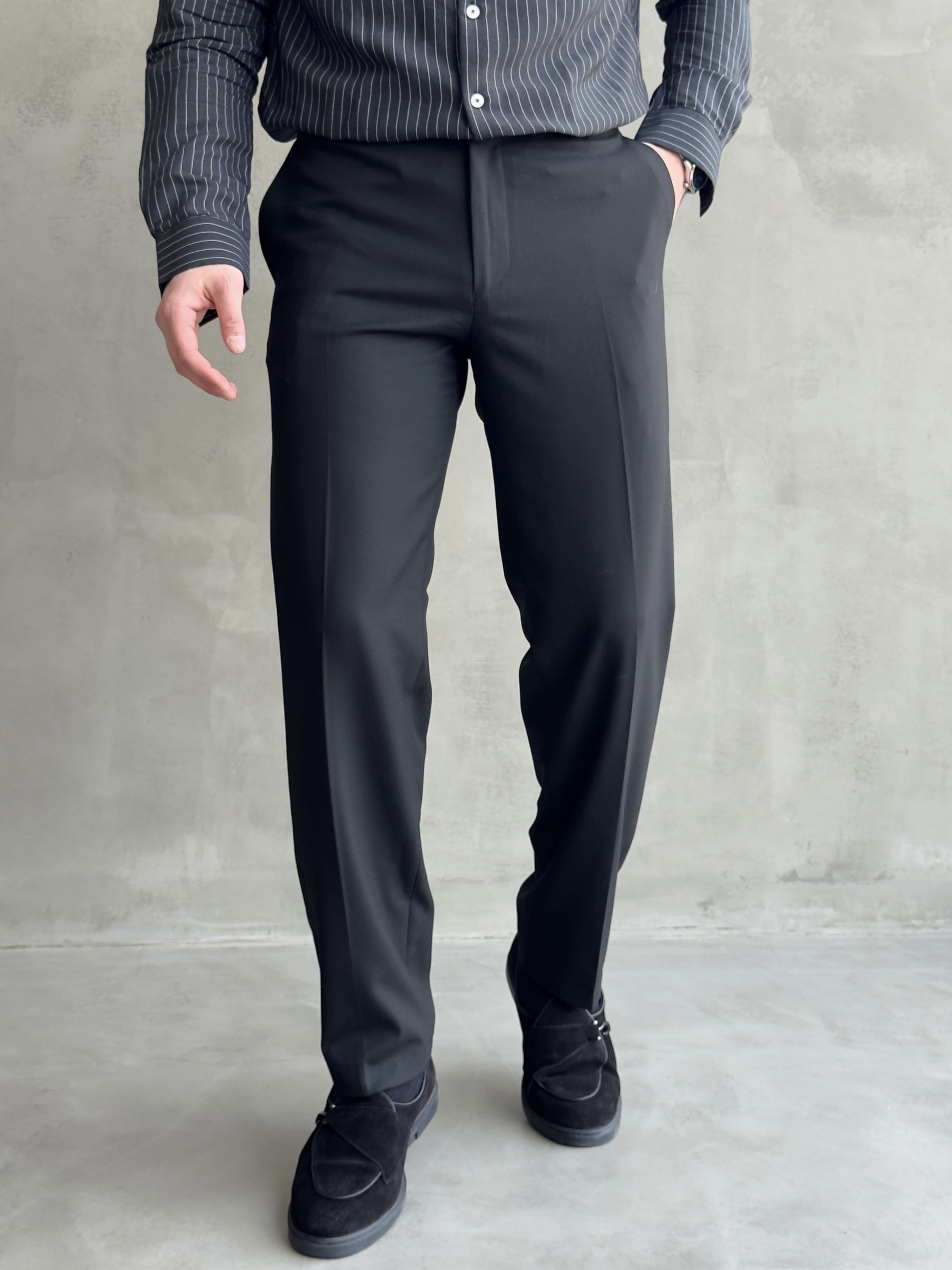 Erkek Business Collection Regular Kalıp Çift Düğme Detaylı Kombinlenebilir Kumaş Pantolon-Siyah(E1698)Ketench