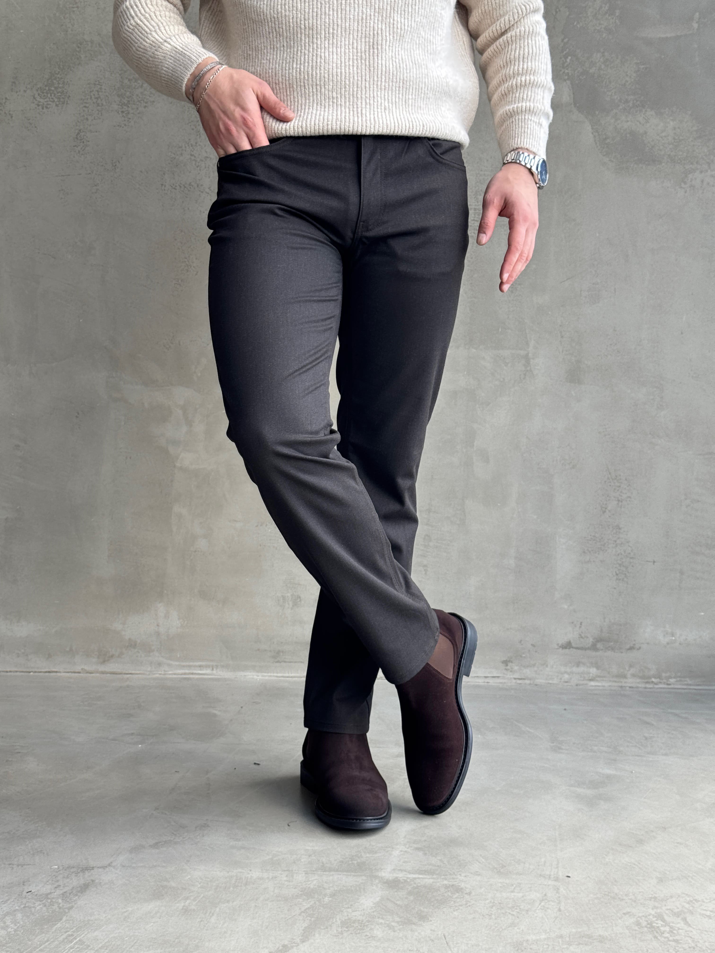 Erkek Business Collection Regular Kalıp Kışlık Kumaş Pantolon-Kahverengi(E1860)Ketench