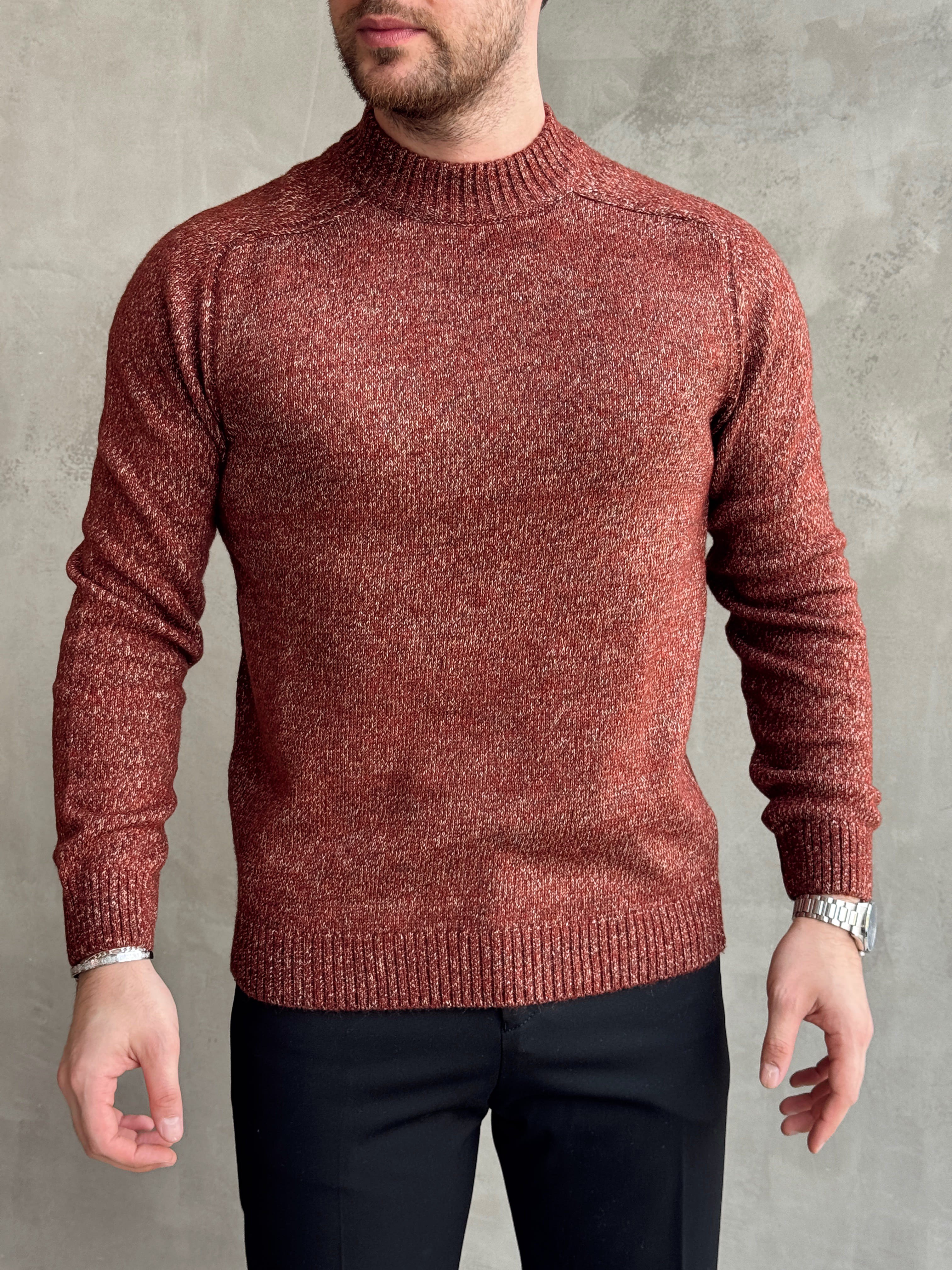 Erkek Business Collection Regular Kalıp Bisiklet Yaka Reglan Kol Triko Kazak-Kiremit(E1890)Ketench
