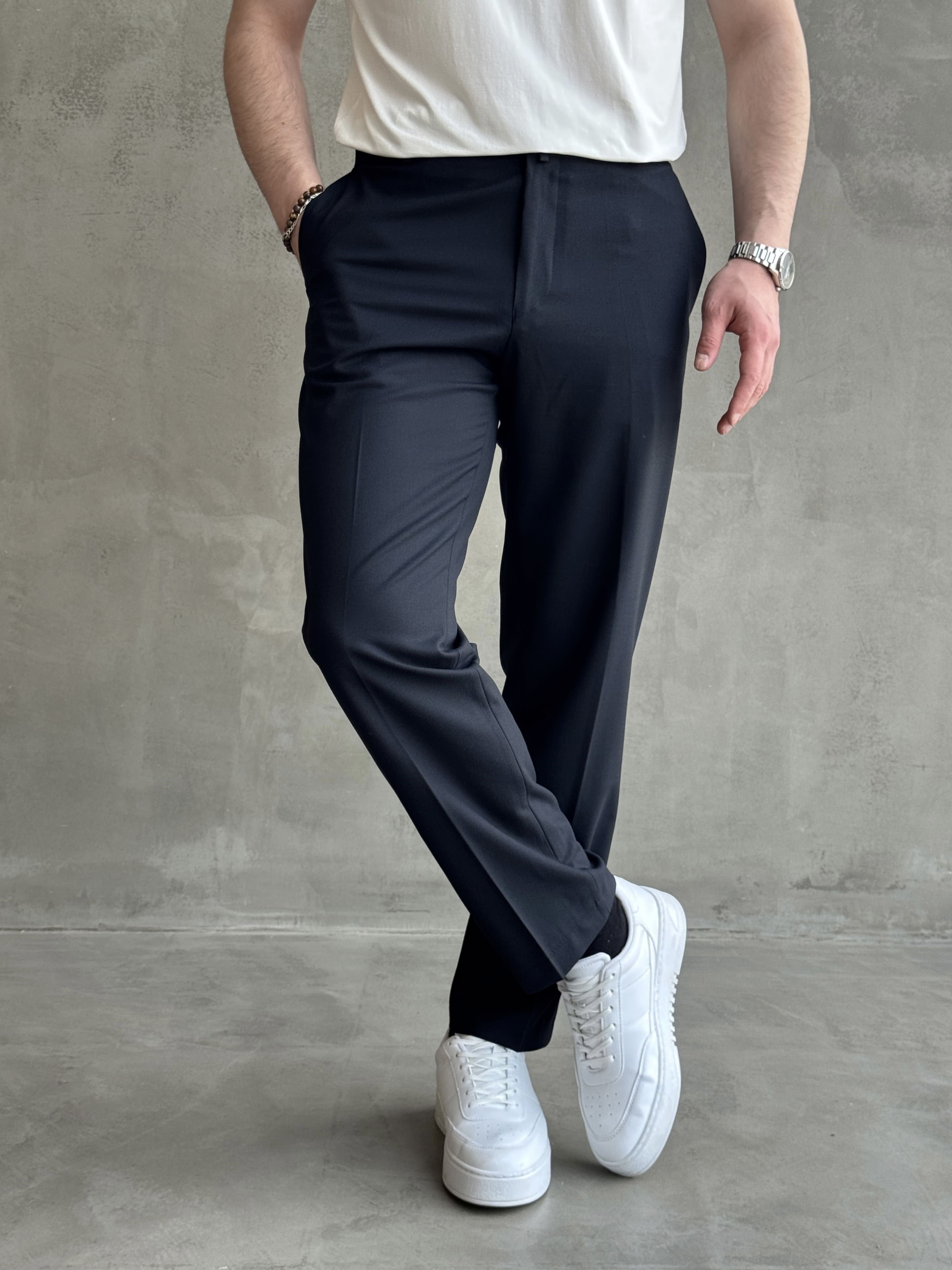 Erkek Business Collection Regular Kalıp Çift Düğme Detaylı Kombinlenebilir Kumaş Pantolon-Lacivert(E1698)Ketench