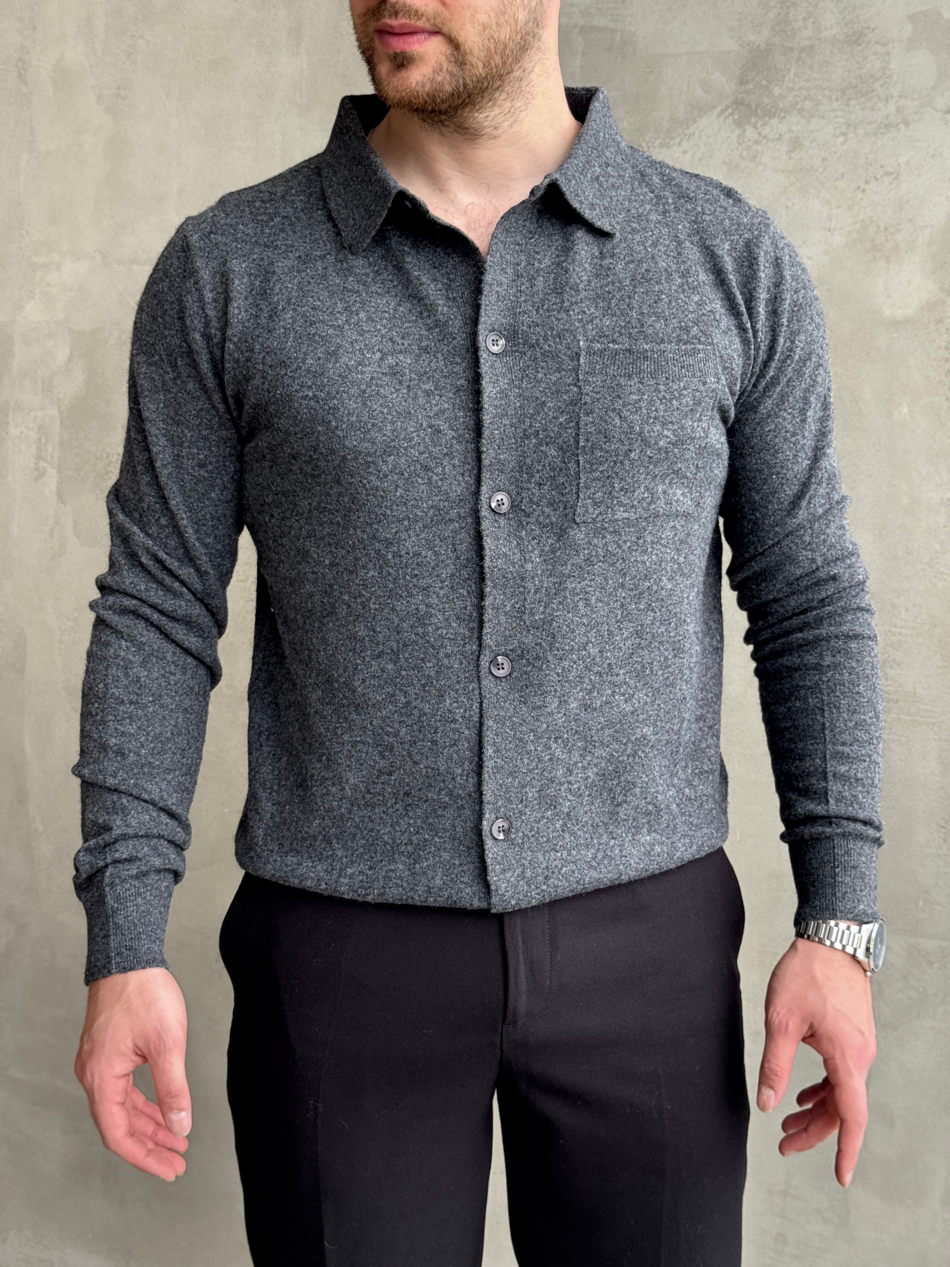 Erkek Business Collection Regular Kalıp Düğmeli Lyocell Triko Hırka-Antrasit(E1853)Ketench