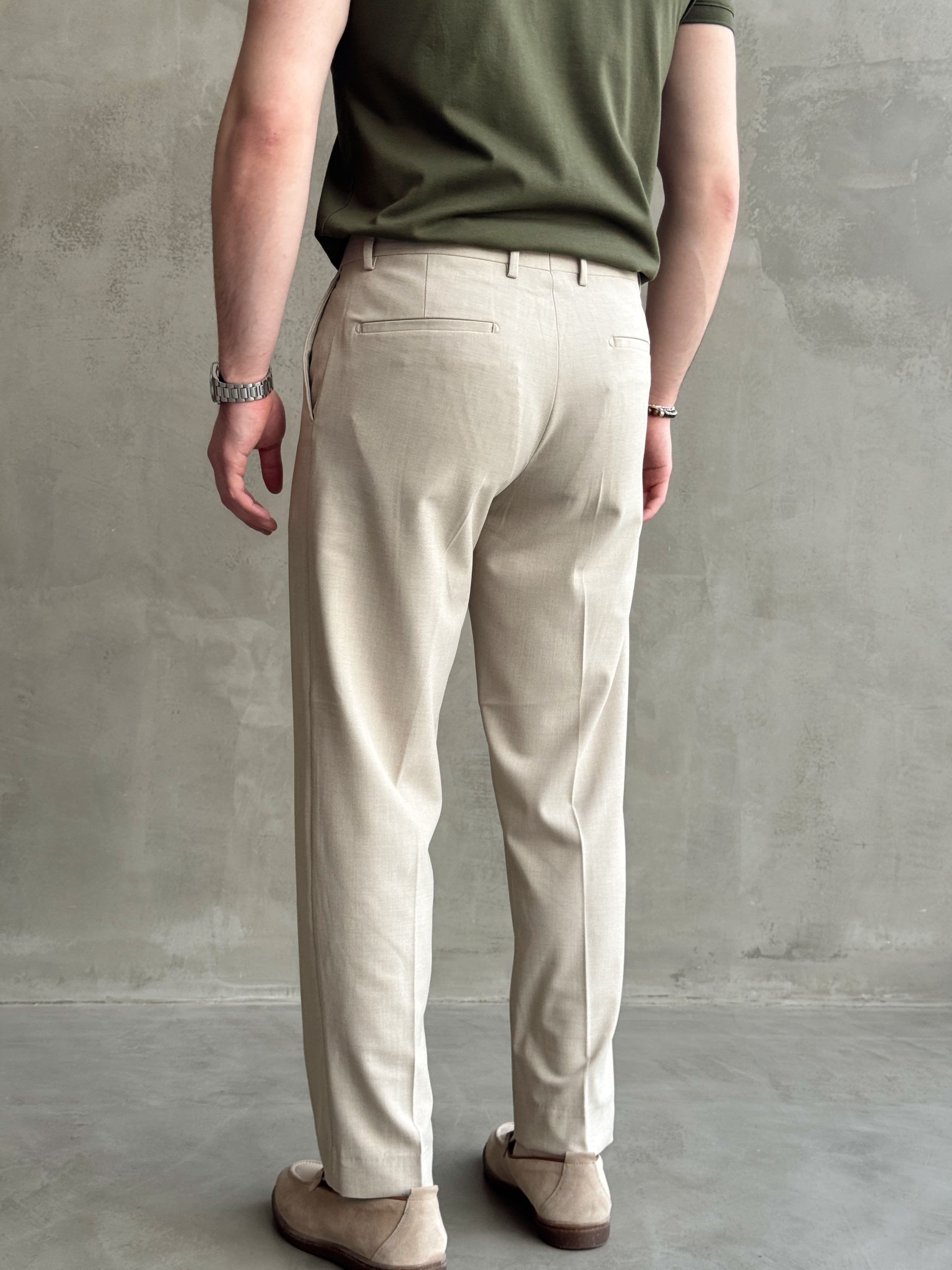 Erkek Business Collection Regular Kalıp Çift Düğme Detaylı Kombinlenebilir Kumaş Pantolon-Bej(E1698)Ketench