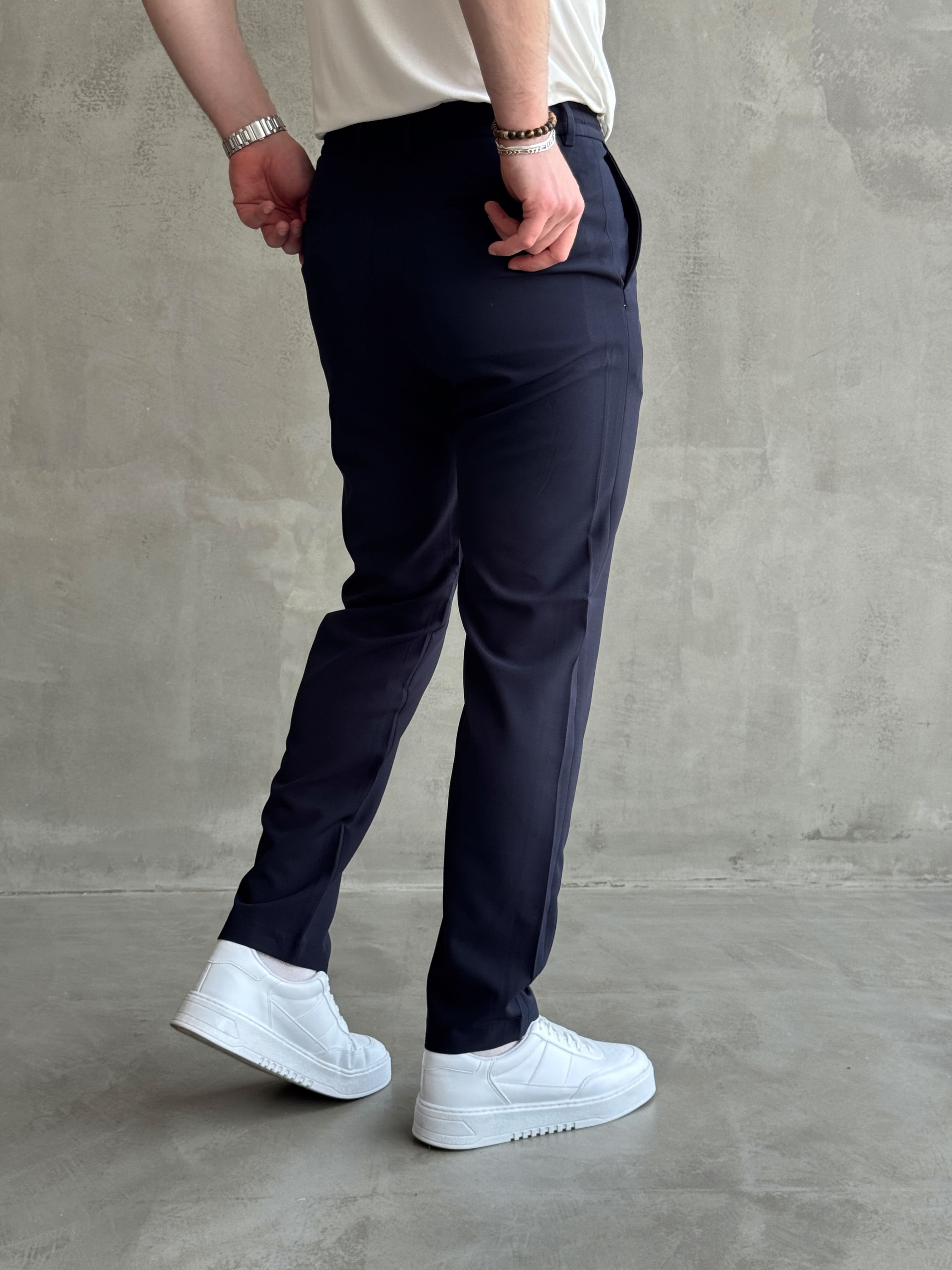 Erkek Business Collection Regular Kalıp Beli Lastikli Bağcıklı Ofis Boy Kumaş Pantolon-Lacivert(E1699)Ketench