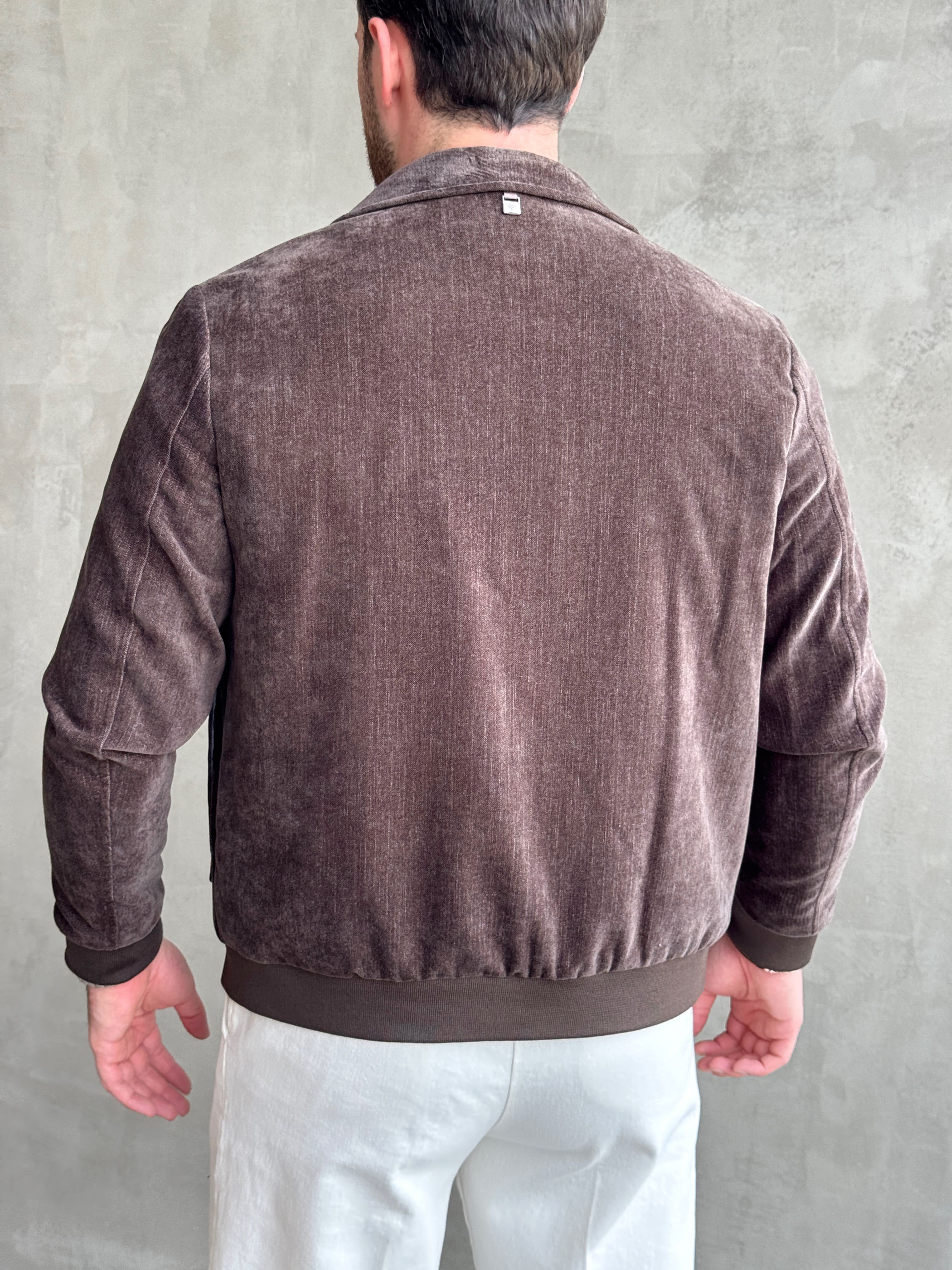 Erkek Business Collection Regular Kalıp Yumuşak Dokulu Cep Detaylı Şönil Örme Kumaş Ceket-Kahverengi(E1854)Ketench