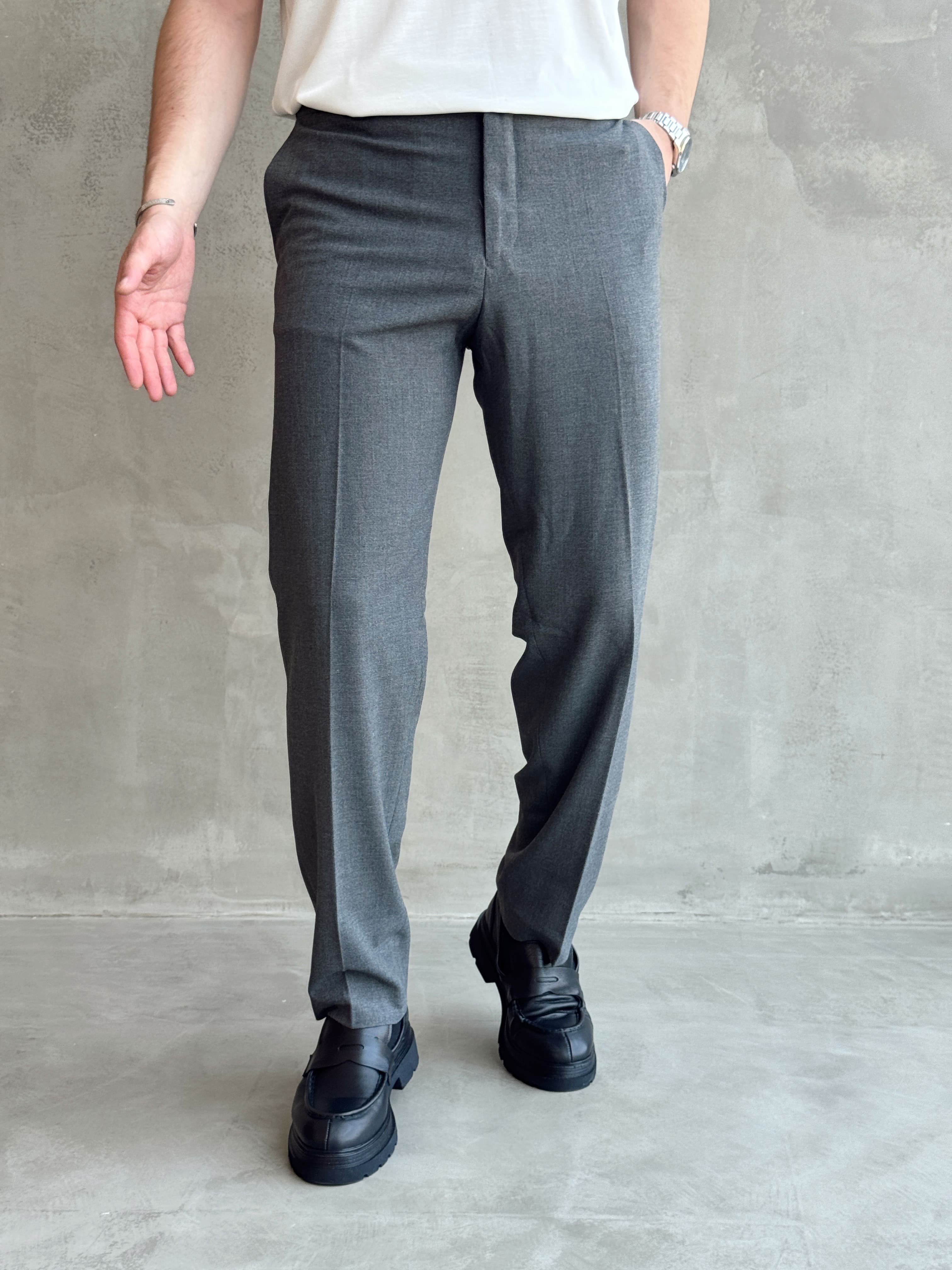 Erkek Business Collection Regular Kalıp Çift Düğme Detaylı Kombinlenebilir Kumaş Pantolon-AntrasitE1698)Ketench