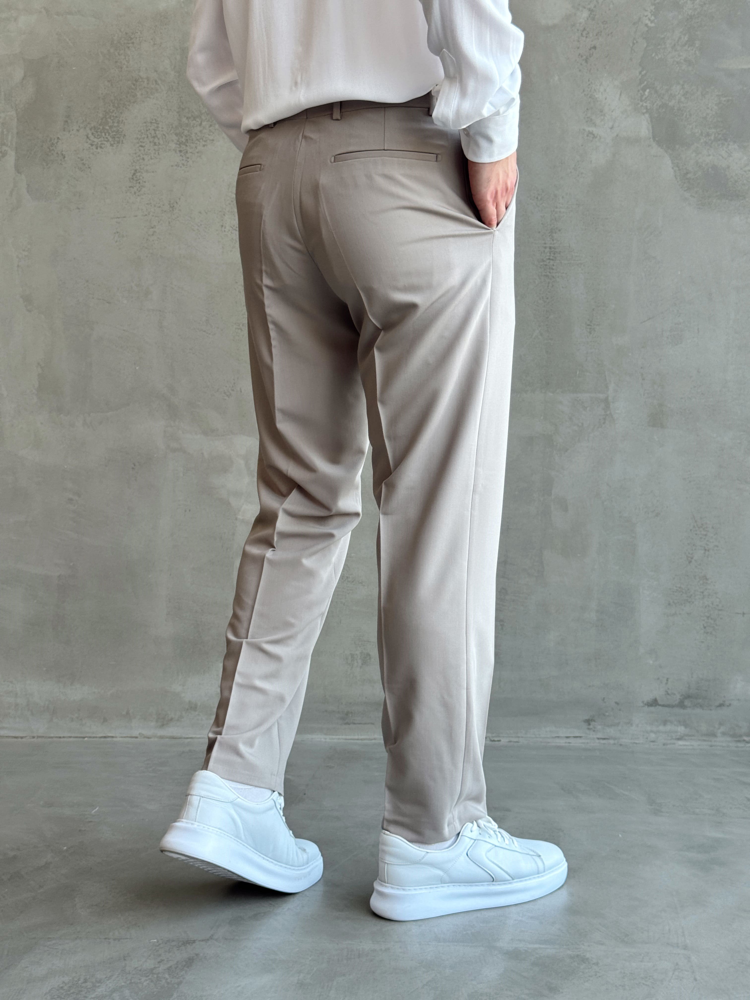 Erkek Business Collection Regular Kalıp Çift Düğme Detaylı Kombinlenebilir Kumaş Pantolon-Taş(E1698)Ketench