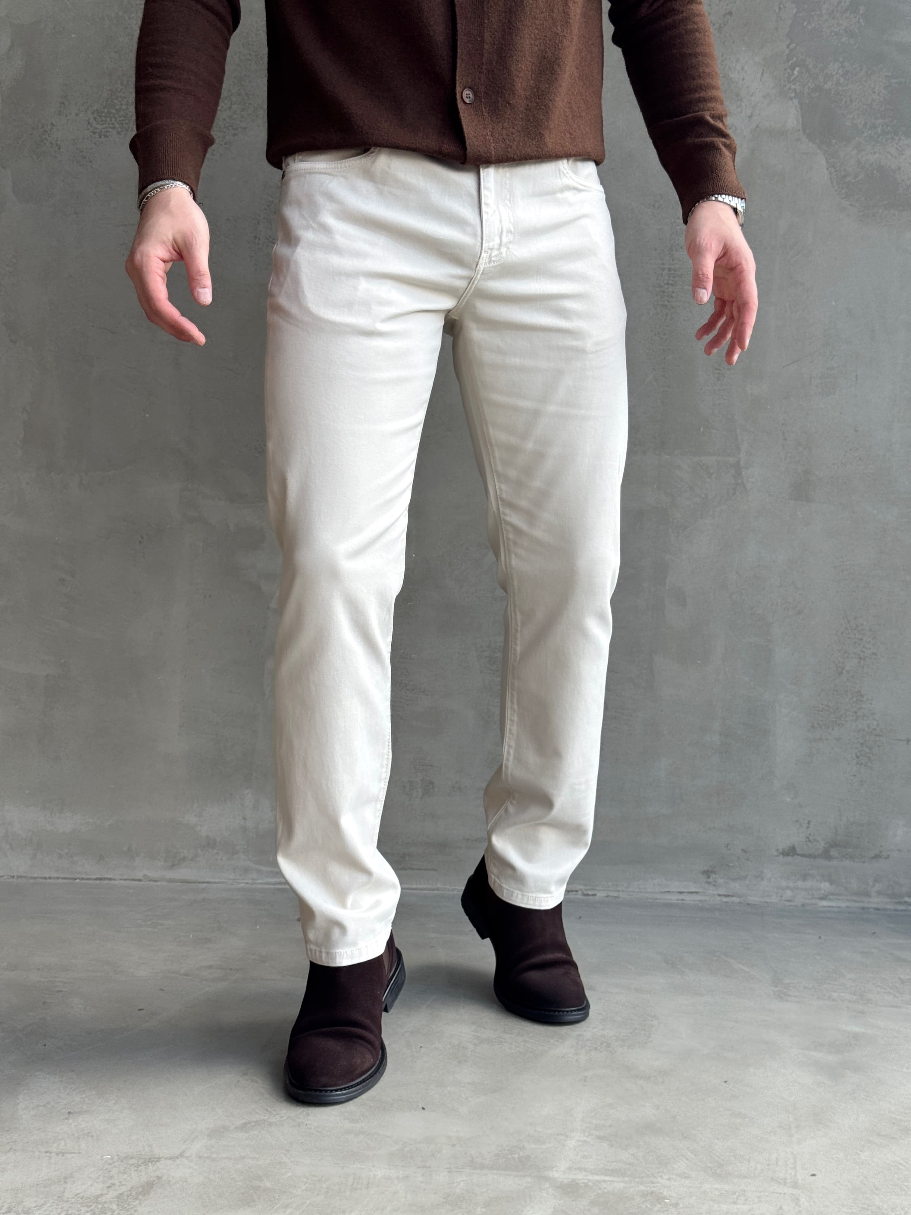 Erkek Business Collection Regular Kalıp Tencel Kumaş Yumuşak Dokulu Jean-Krem(E1858)Ketench