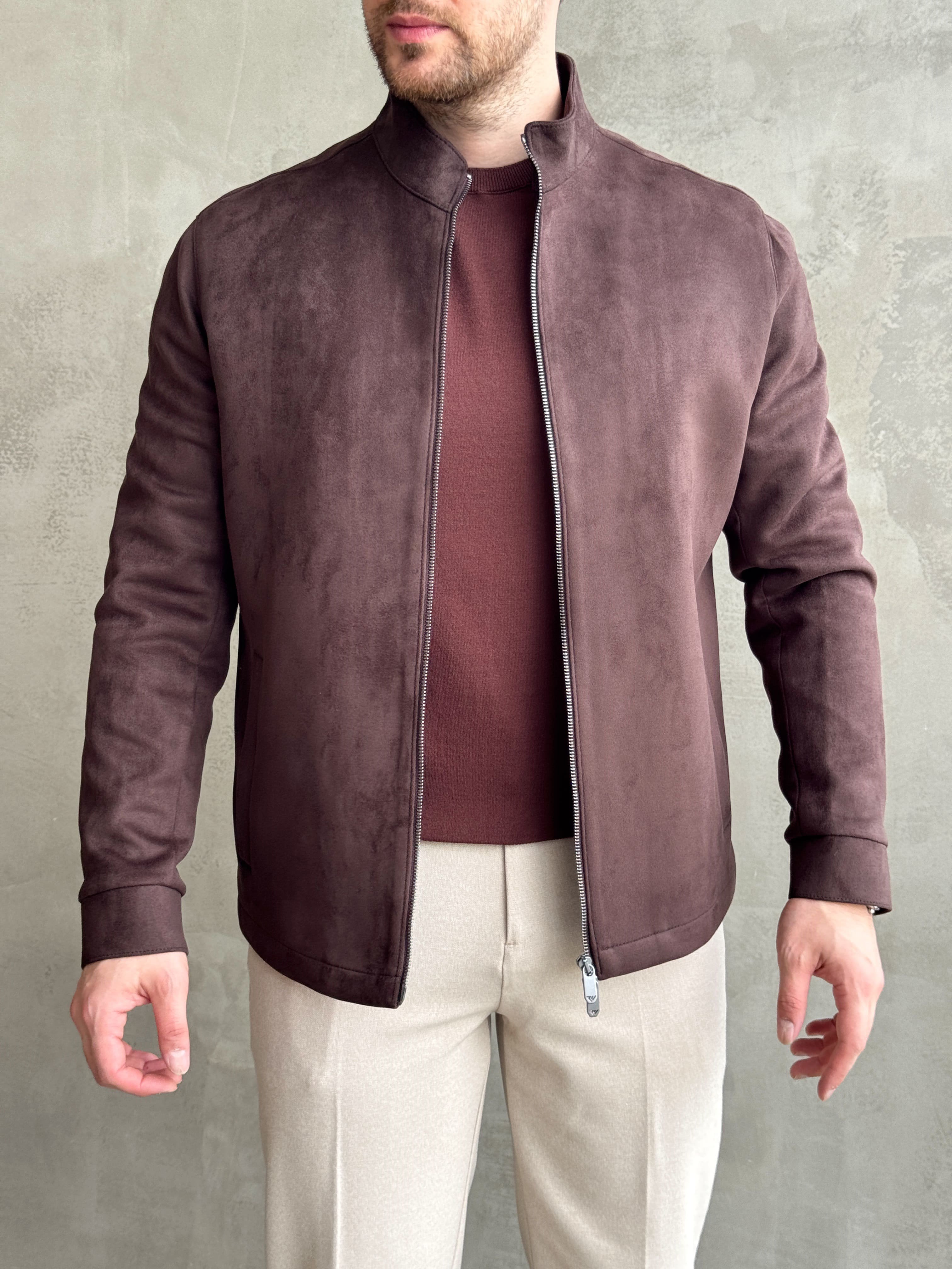 Erkek Business Collection Regular Kalıp Hakim Yaka Basic Süet Ceket-Kahverengi(E1855)Ketench