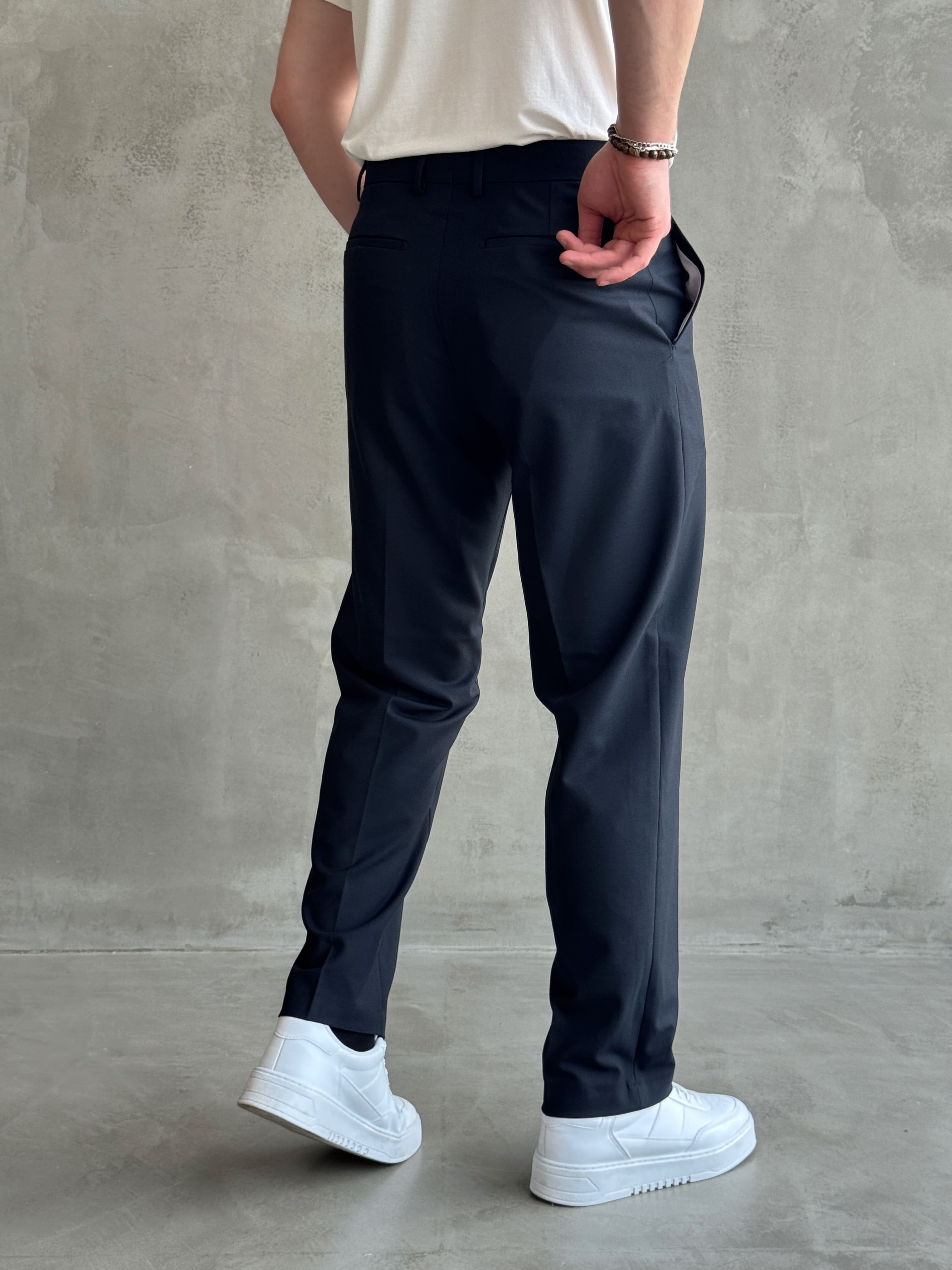 Erkek Business Collection Regular Kalıp Çift Düğme Detaylı Kombinlenebilir Kumaş Pantolon-Lacivert(E1698)Ketench