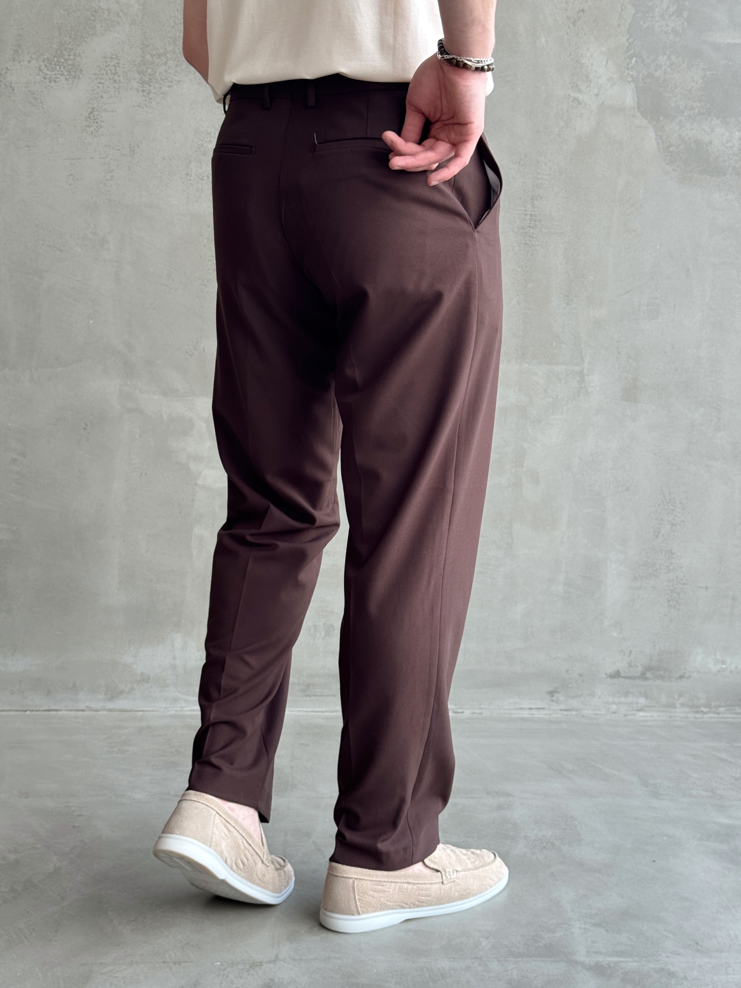 Erkek Business Collection Regular Kalıp Çift Düğme Detaylı Kombinlenebilir Kumaş Pantolon-Kahverengi(E1698)Ketench