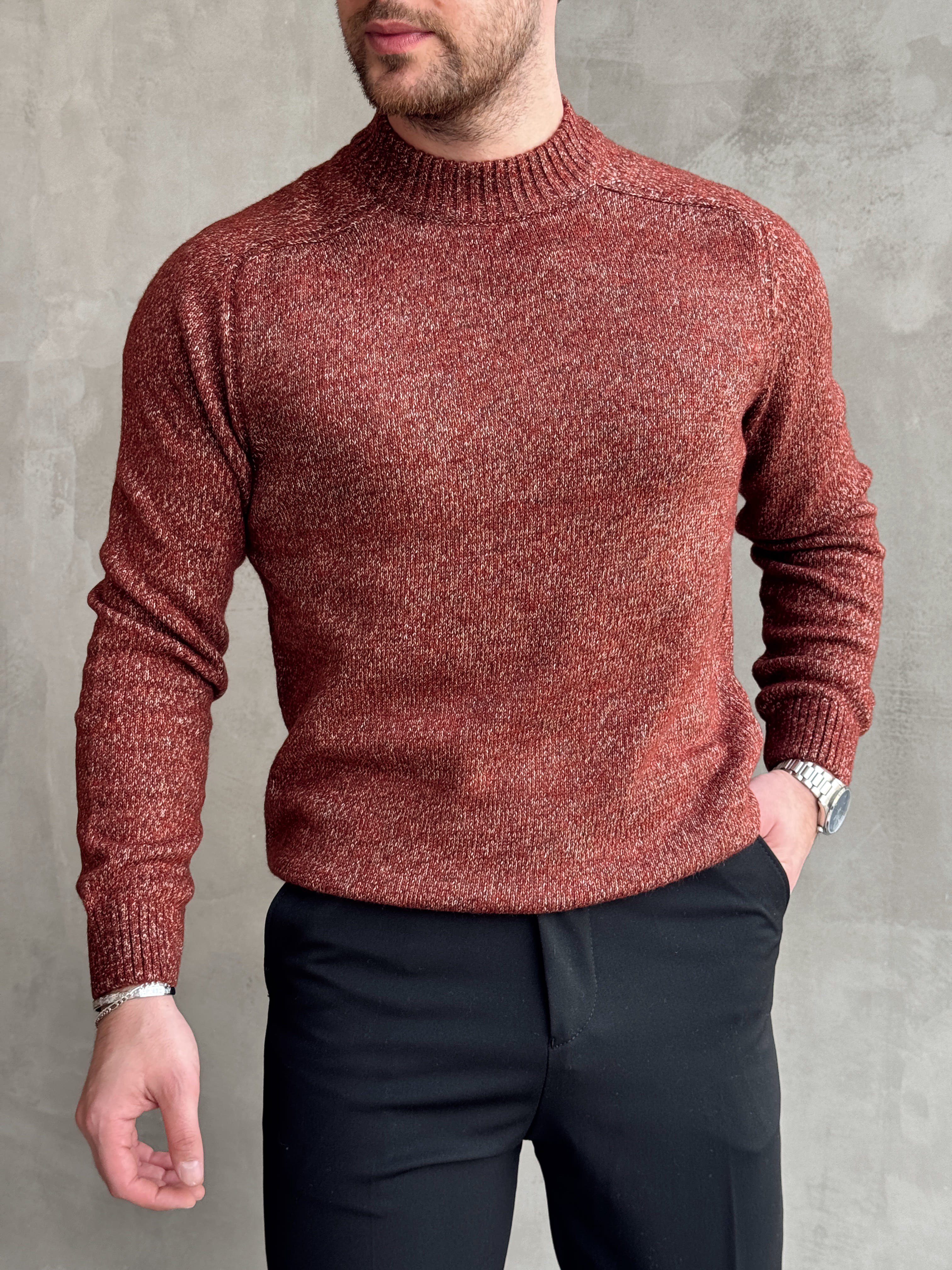 Erkek Business Collection Regular Kalıp Bisiklet Yaka Reglan Kol Triko Kazak-Kiremit(E1890)Ketench