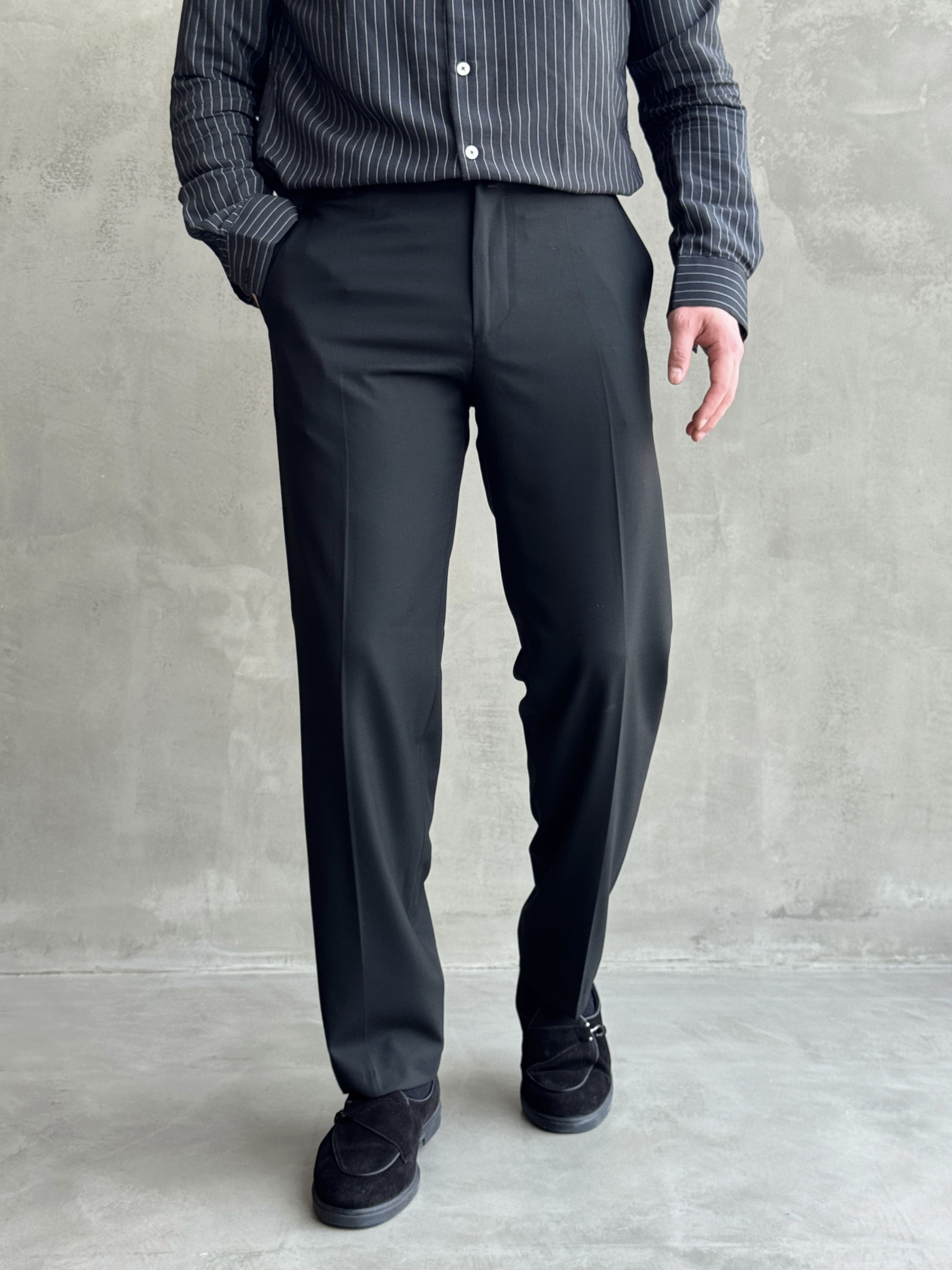 Erkek Business Collection Regular Kalıp Çift Düğme Detaylı Kombinlenebilir Kumaş Pantolon-Siyah(E1698)Ketench