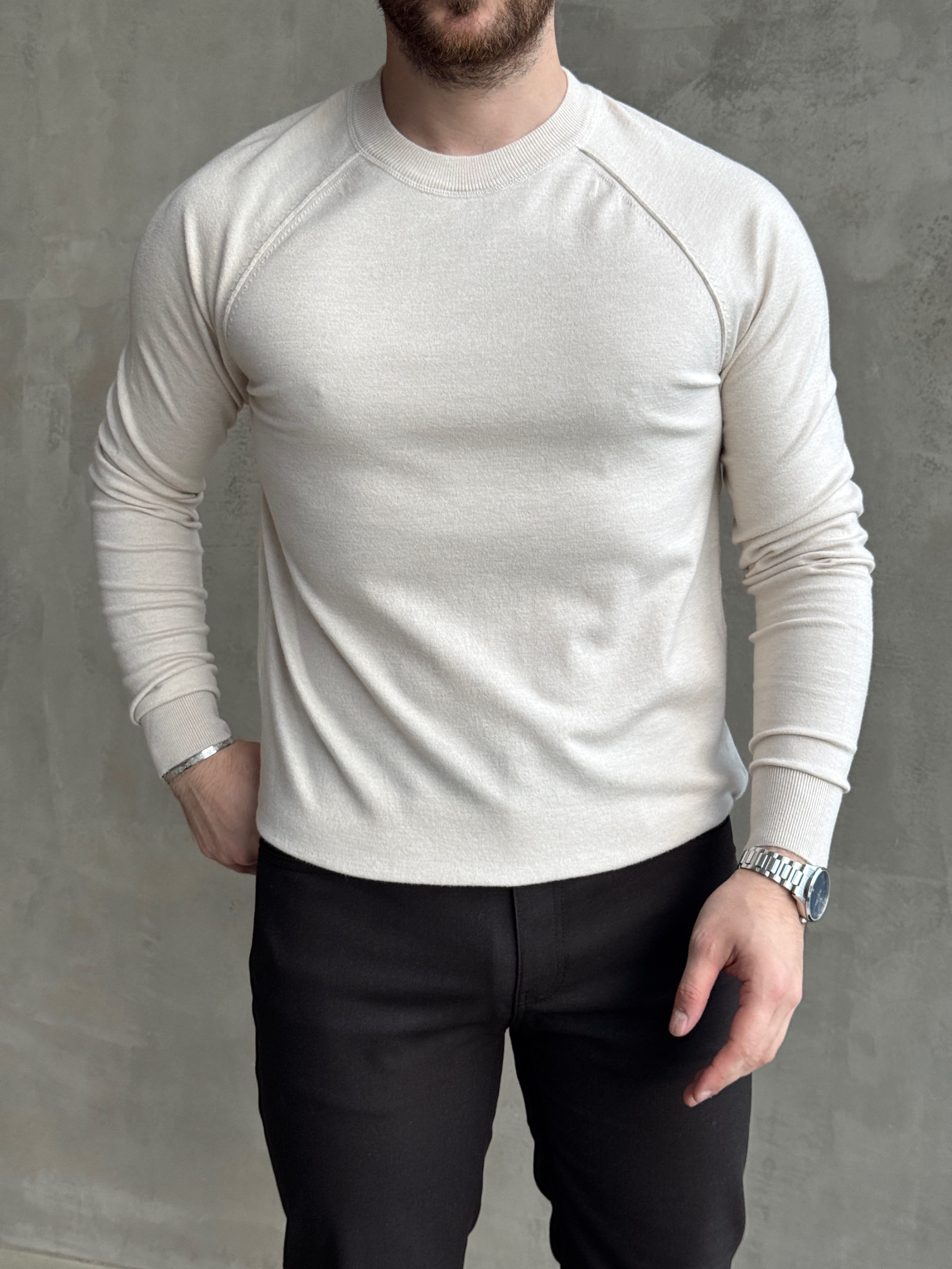 Erkek Business Collection Regular Kalıp Bisiklet Yaka Reglan Kol Triko Kazak-Taş(E1859)Ketench