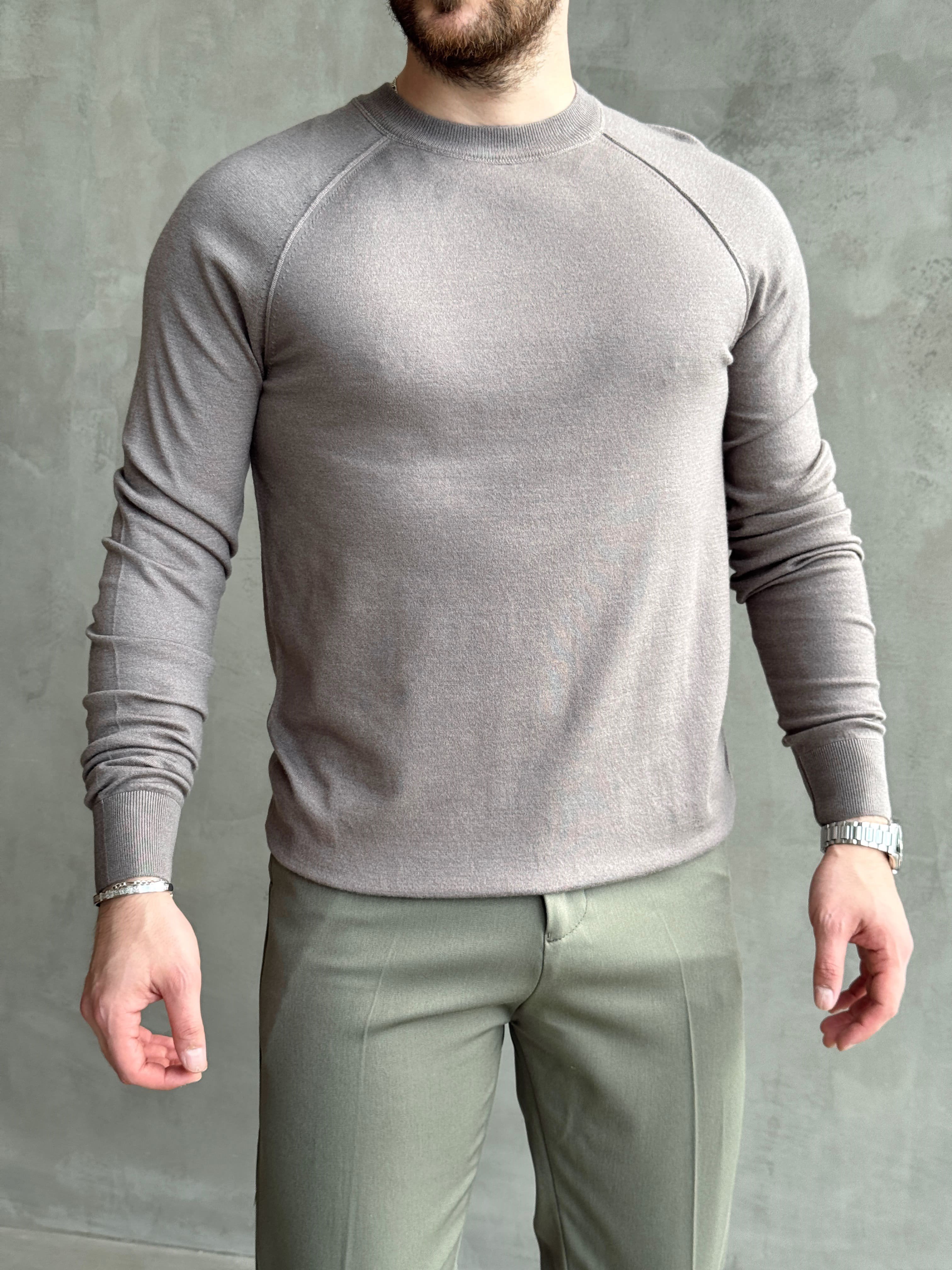 Erkek Business Collection Regular Kalıp Bisiklet Yaka Reglan Kol Triko Kazak-Gri(E1859)Ketench