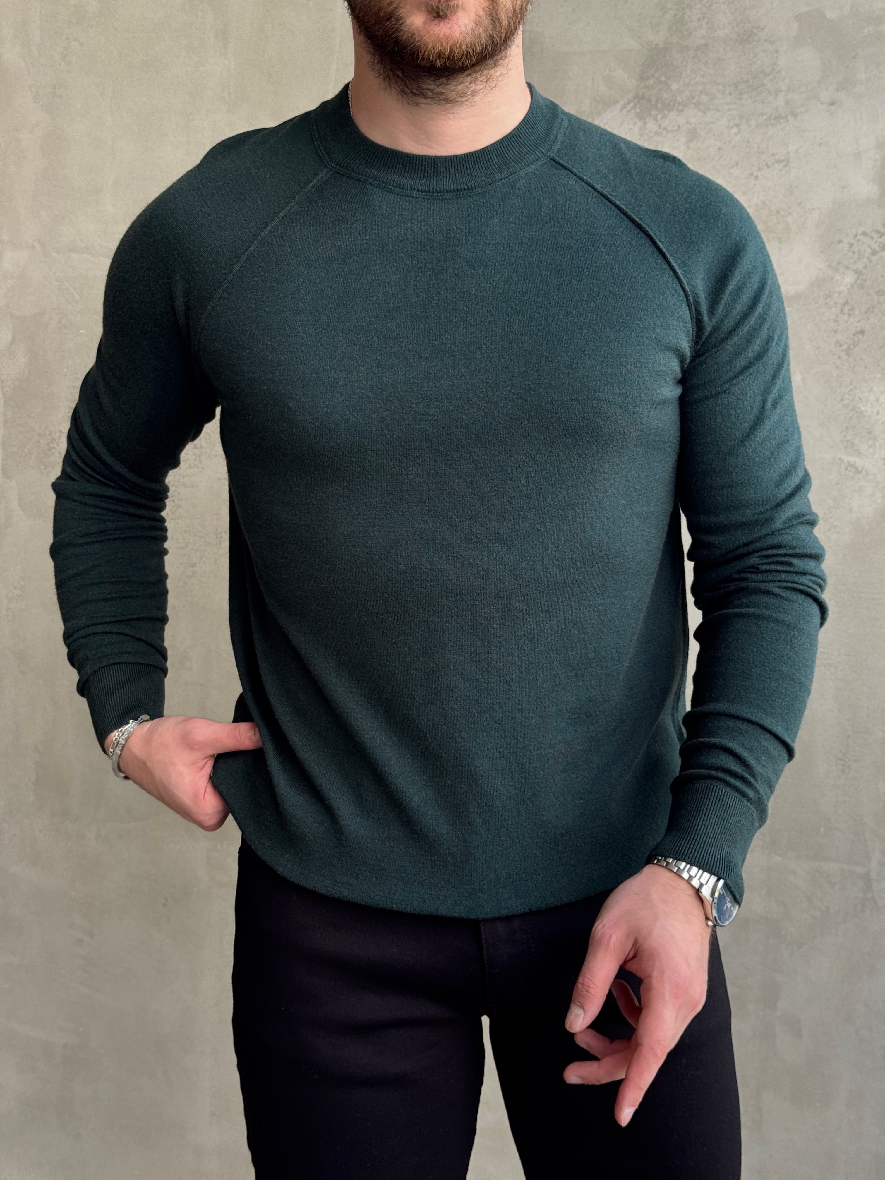 Erkek Business Collection Regular Kalıp Bisiklet Yaka Reglan Kol Triko Kazak-Yeşil(E1859)Ketench
