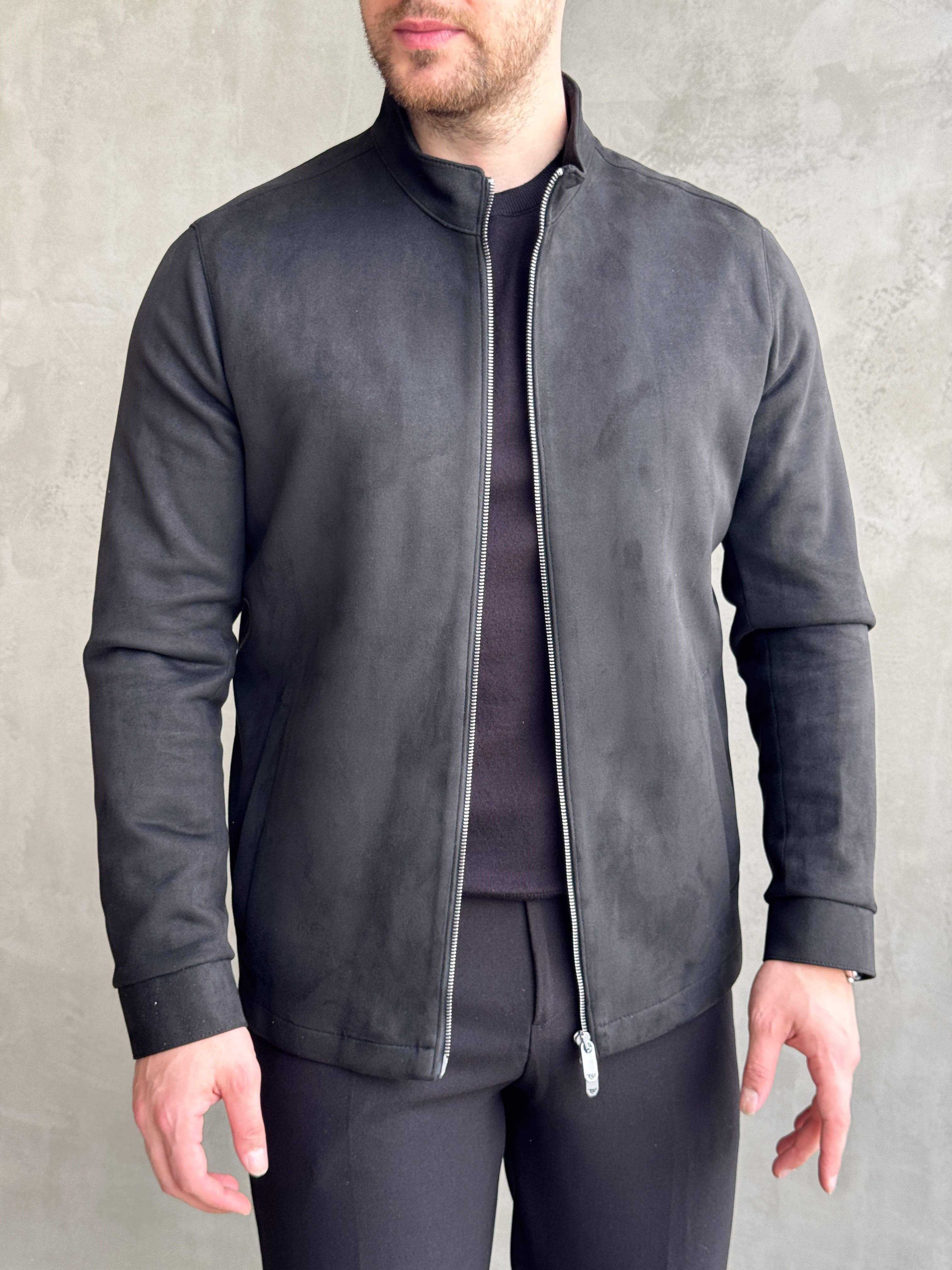 Erkek Business Collection Regular Kalıp Hakim Yaka Basic Süet Ceket-Siyah(E1855)Ketench