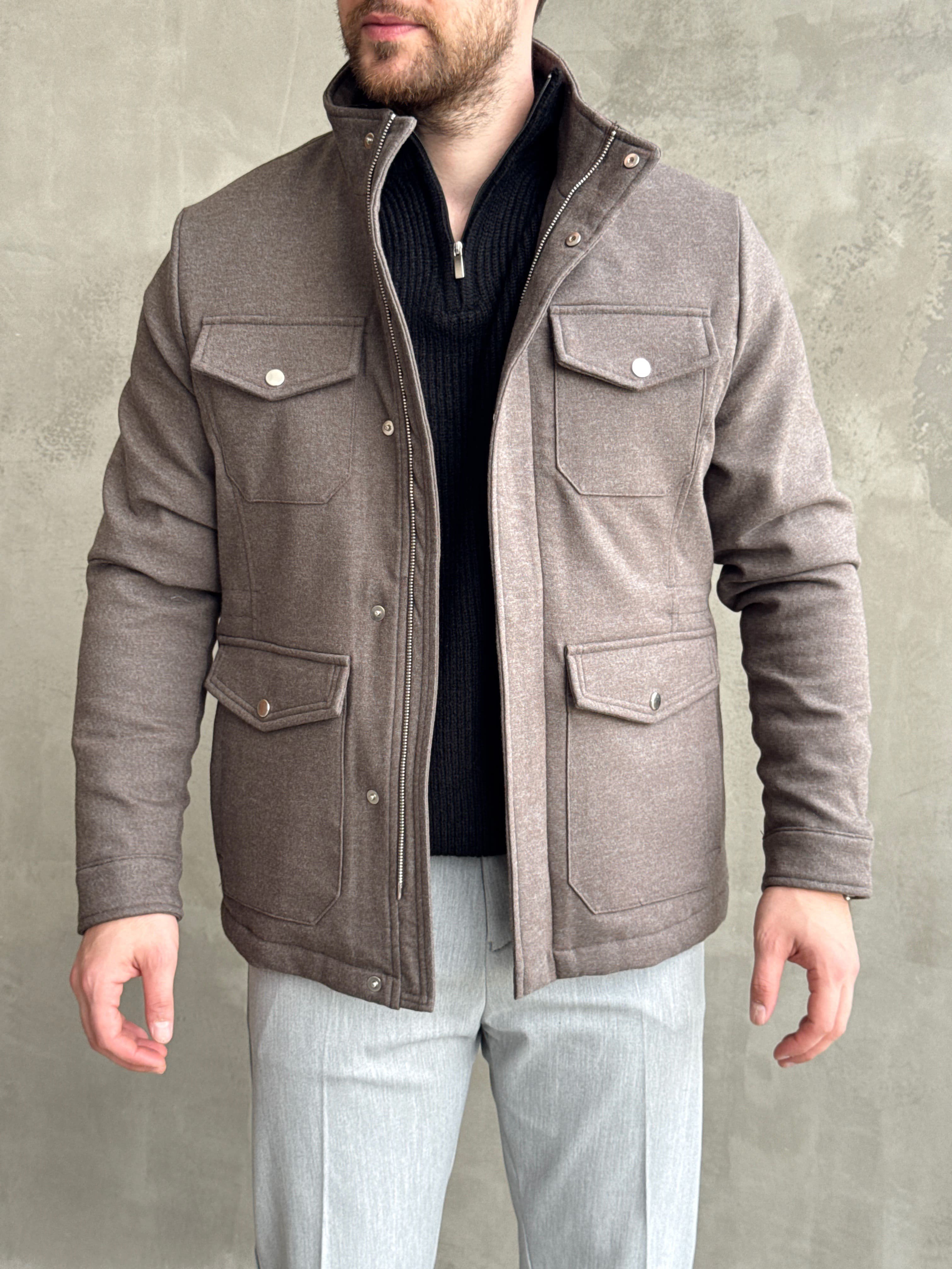 Erkek Business Collection Regular Kalıp Cep Detaylı Safari Ceket-Mink(E1861)Ketench