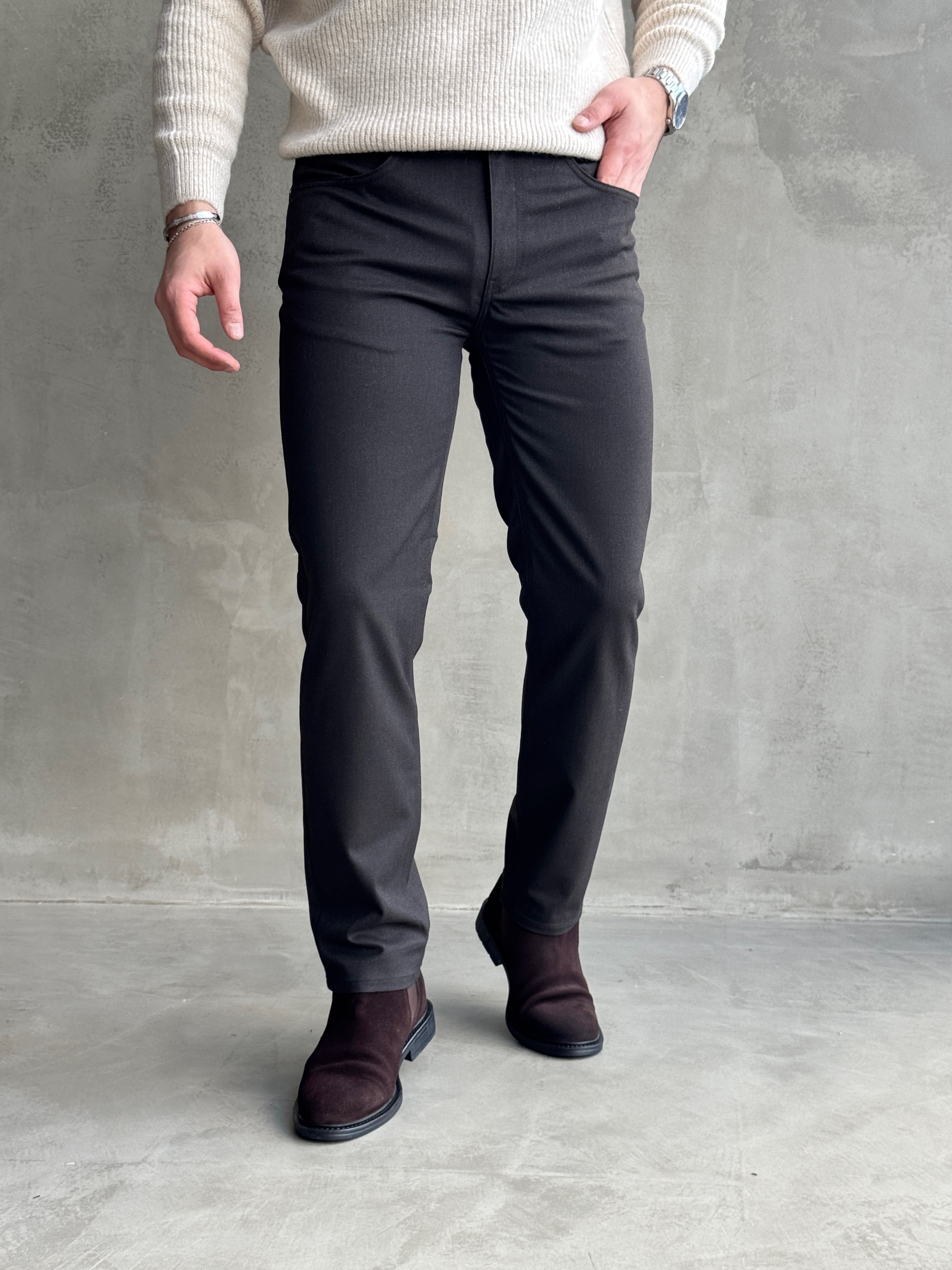 Erkek Business Collection Regular Kalıp Kışlık Kumaş Pantolon-Kahverengi(E1860)Ketench