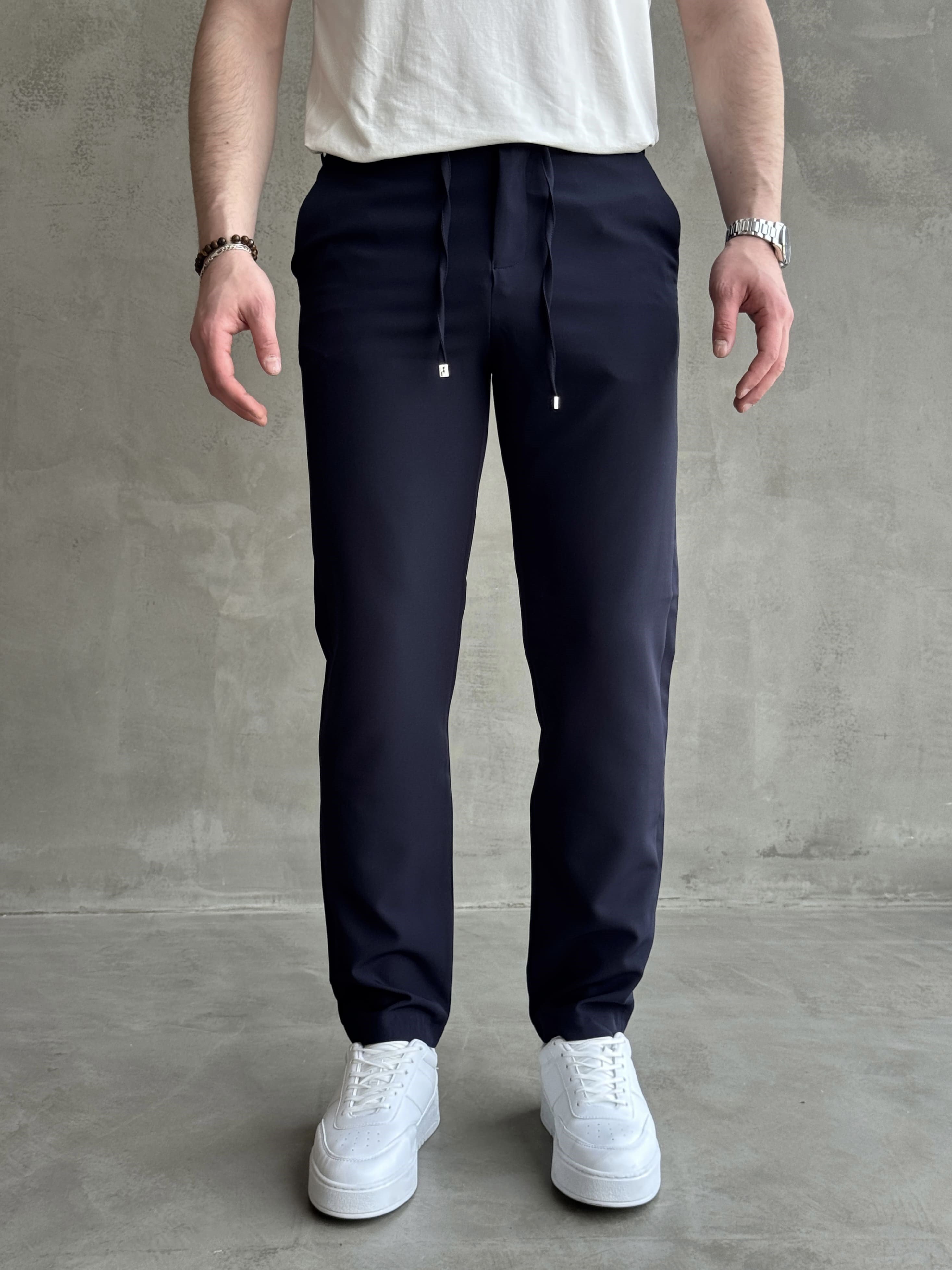Erkek Business Collection Regular Kalıp Beli Lastikli Bağcıklı Ofis Boy Kumaş Pantolon-Lacivert(E1699)Ketench