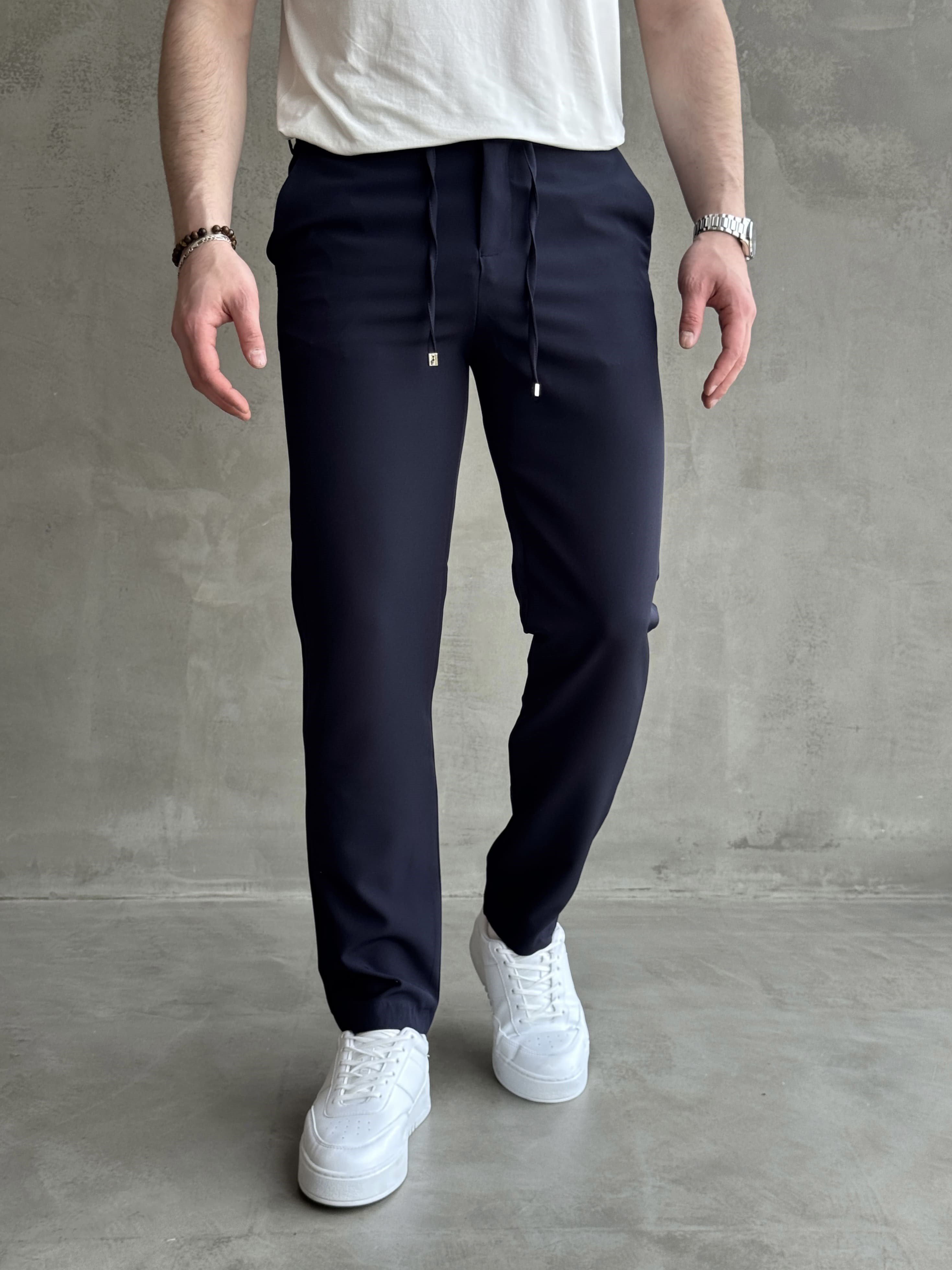 Erkek Business Collection Regular Kalıp Beli Lastikli Bağcıklı Ofis Boy Kumaş Pantolon-Lacivert(E1699)Ketench