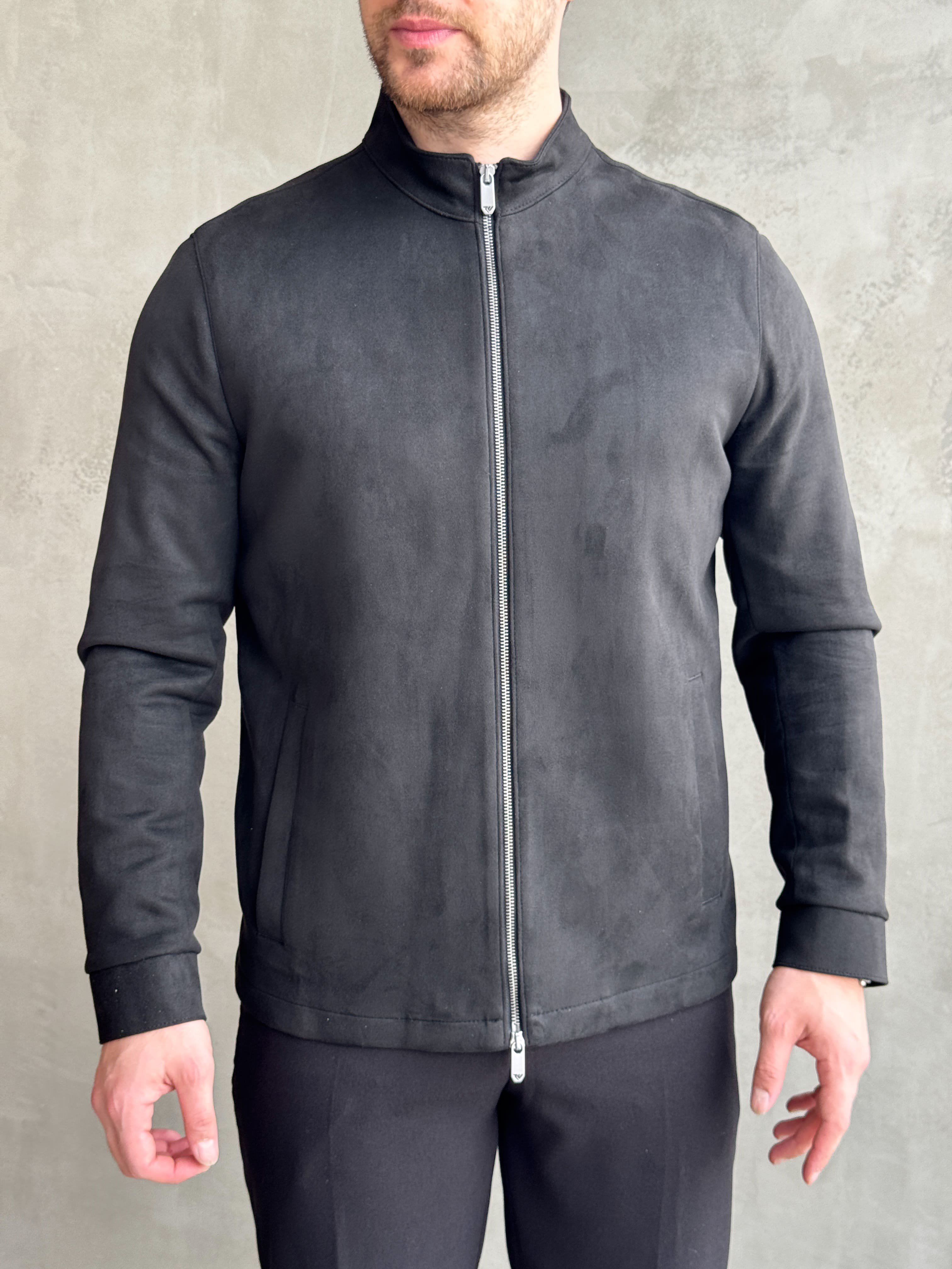 Erkek Business Collection Regular Kalıp Hakim Yaka Basic Süet Ceket-Siyah(E1855)Ketench