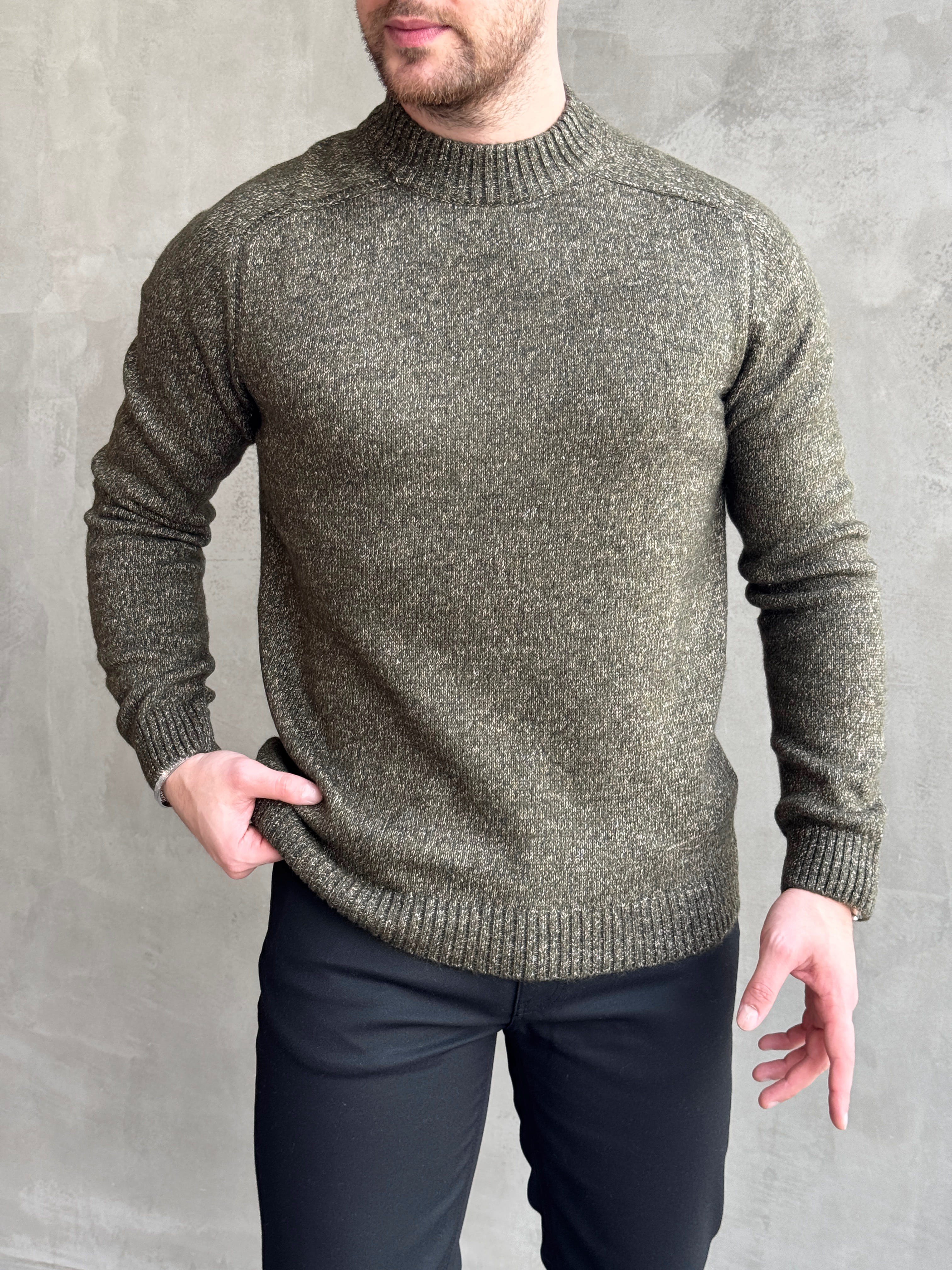 Erkek Business Collection Regular Kalıp Bisiklet Yaka Reglan Kol Triko Kazak-Haki(E1890)Ketench