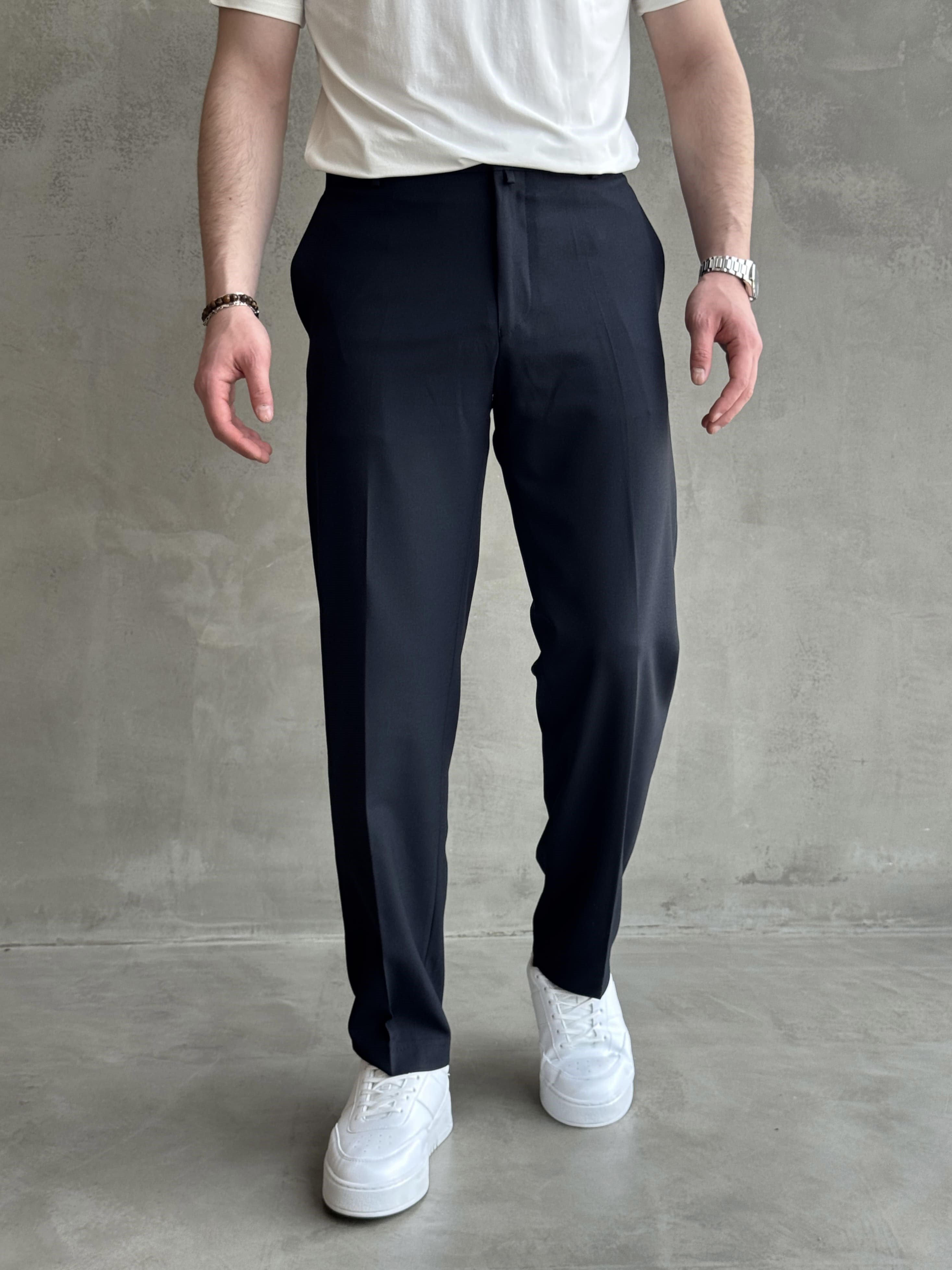 Erkek Business Collection Regular Kalıp Çift Düğme Detaylı Kombinlenebilir Kumaş Pantolon-Lacivert(E1698)Ketench