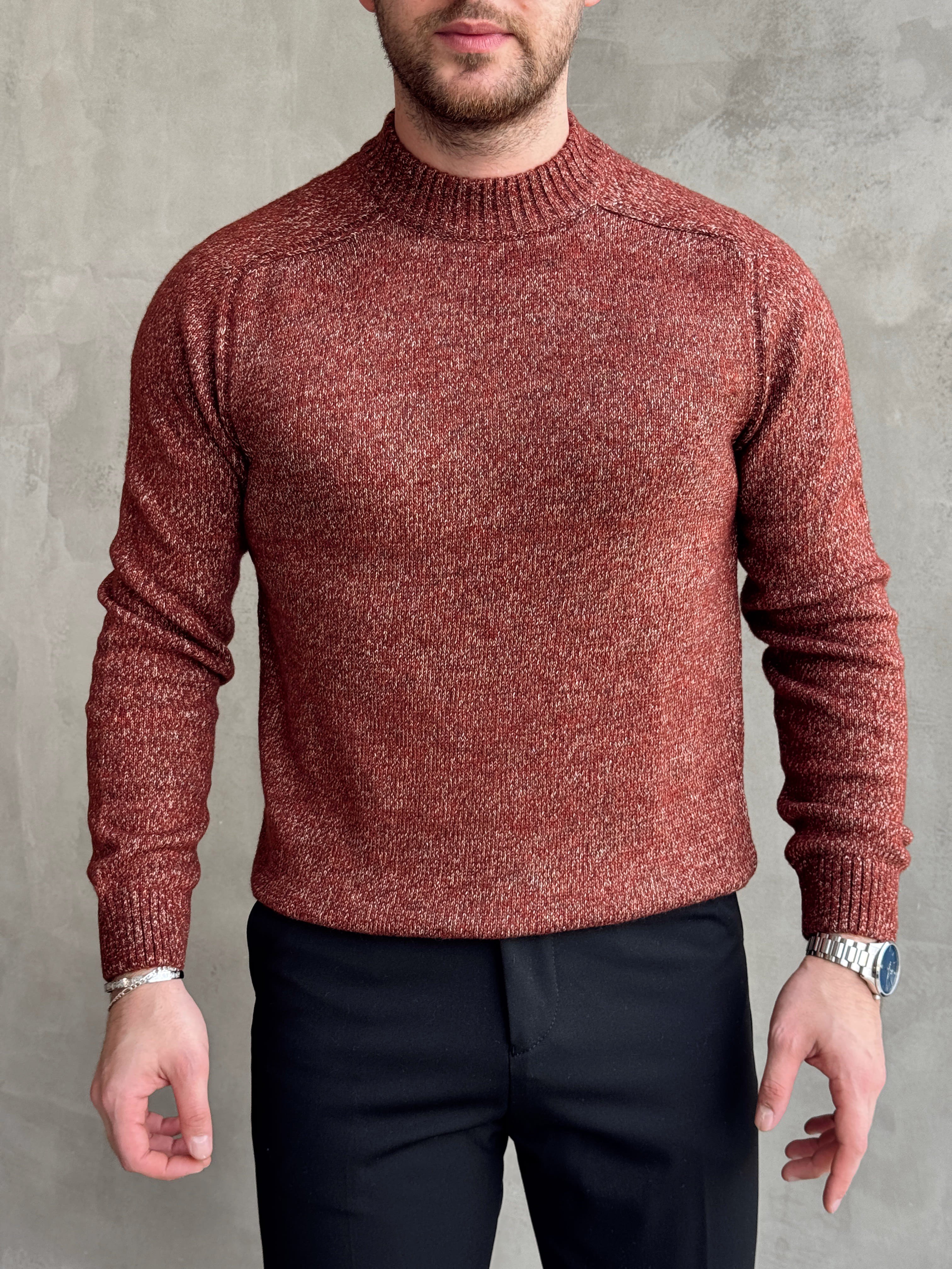 Erkek Business Collection Regular Kalıp Bisiklet Yaka Reglan Kol Triko Kazak-Kiremit(E1890)Ketench