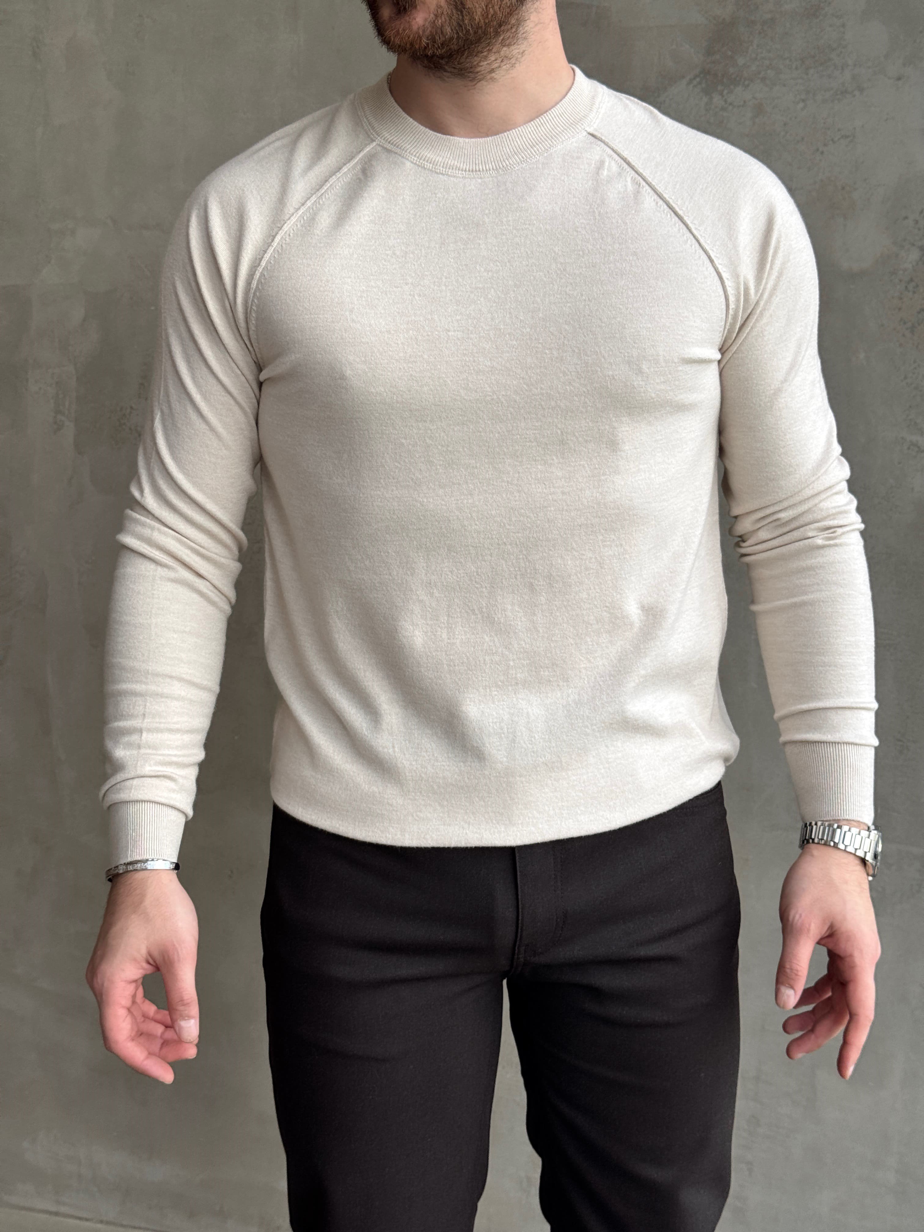 Erkek Business Collection Regular Kalıp Bisiklet Yaka Reglan Kol Triko Kazak-Taş(E1859)Ketench